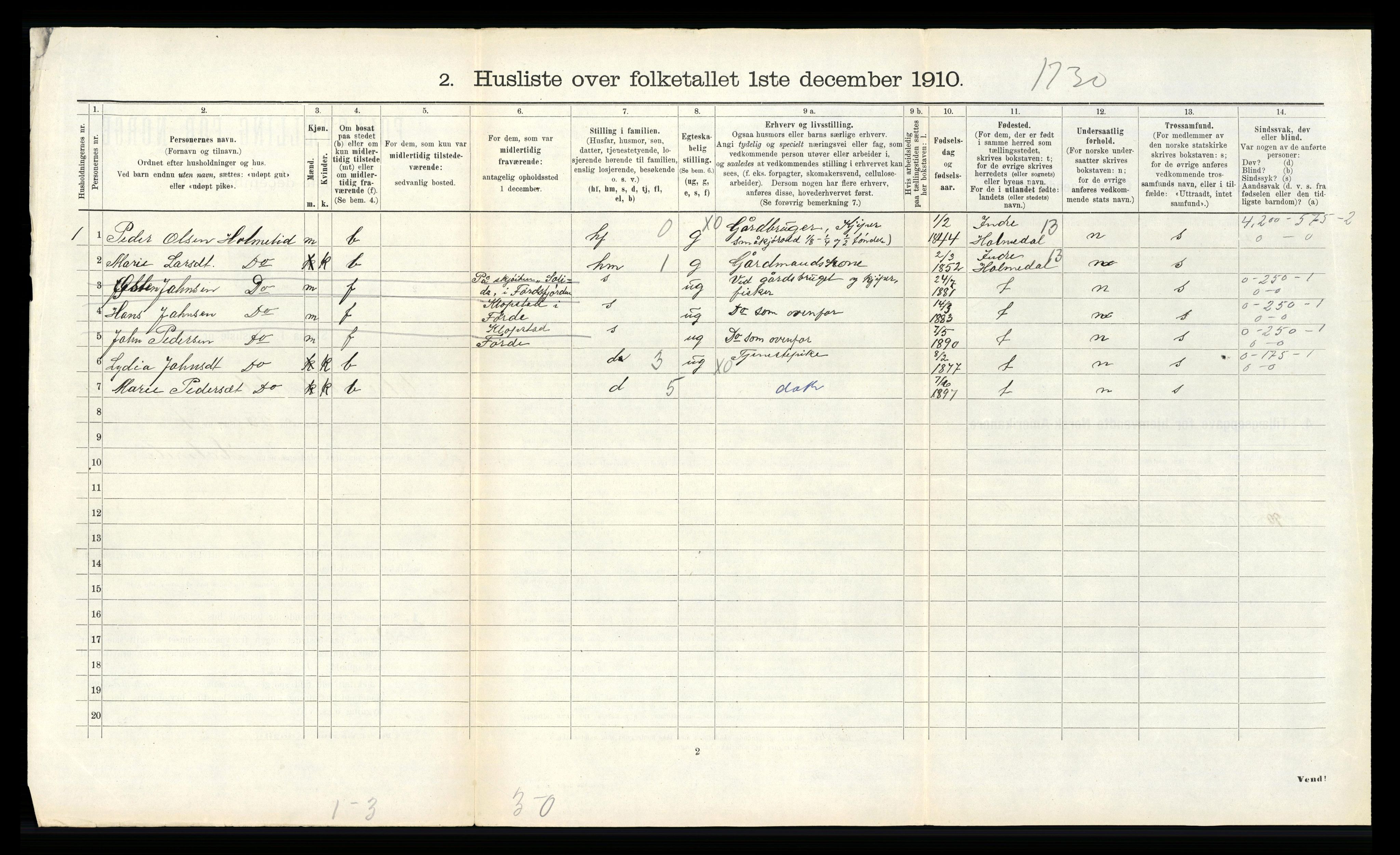 RA, 1910 census for Ytre Holmedal, 1910, p. 683