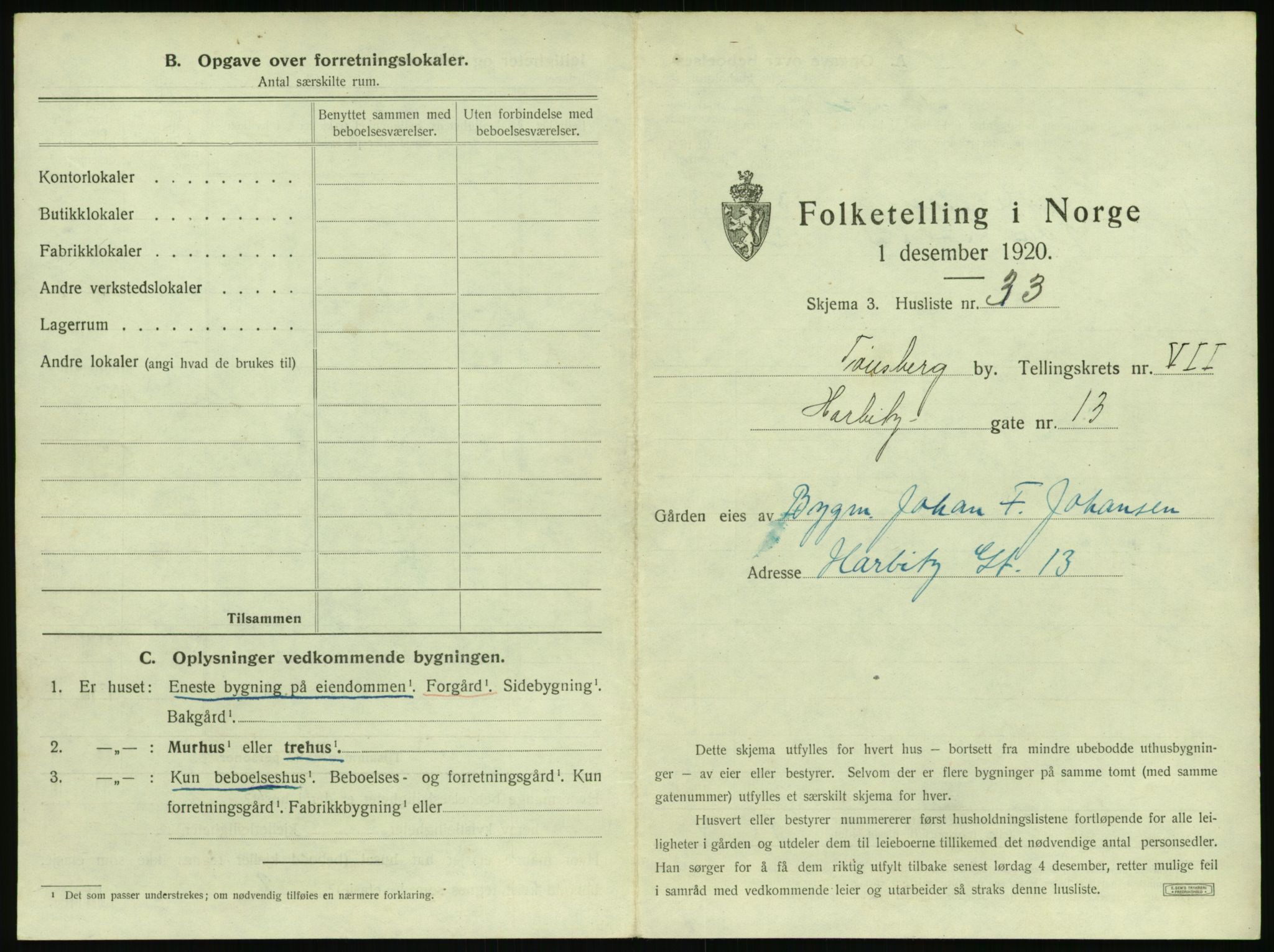 SAKO, 1920 census for Tønsberg, 1920, p. 801