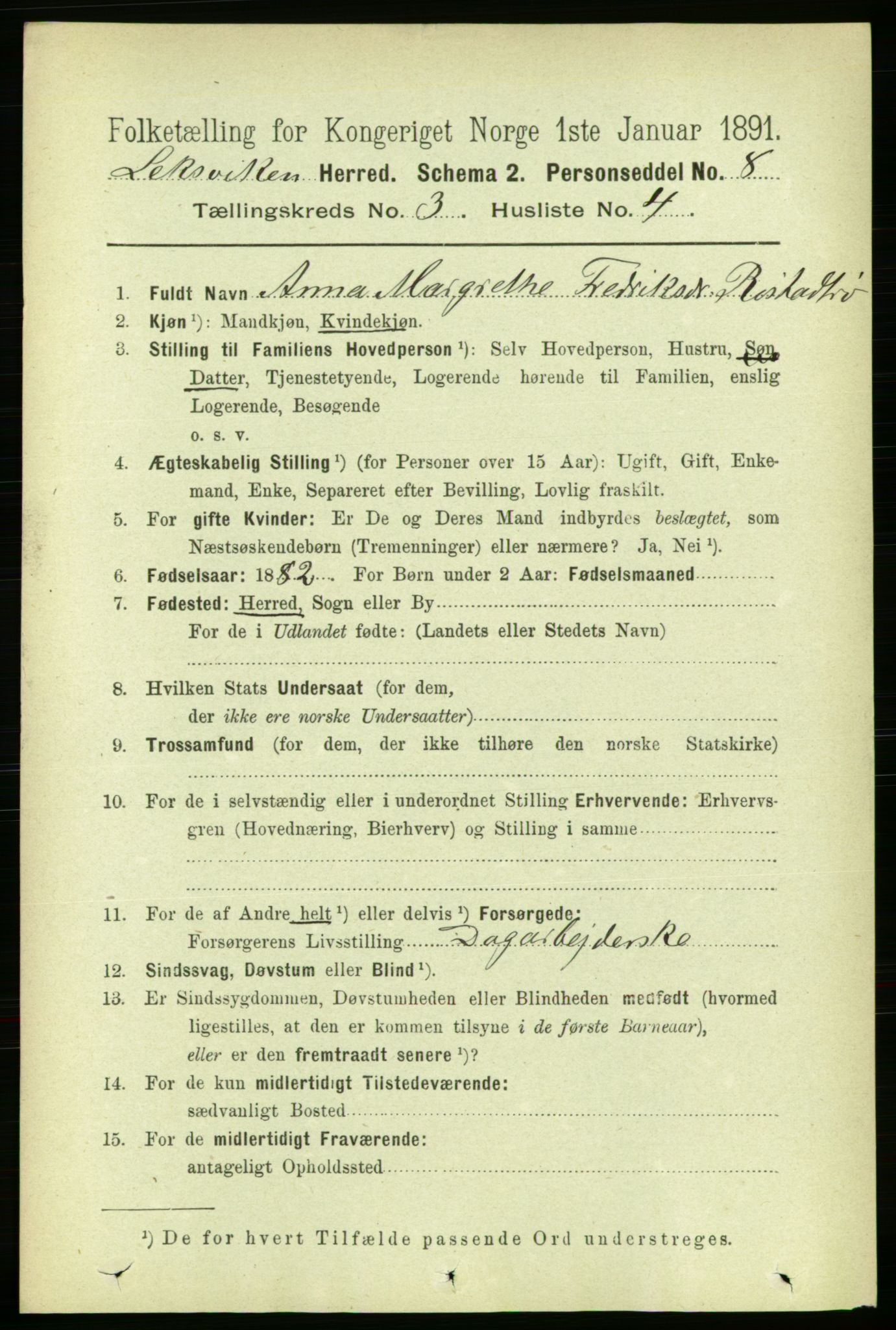 RA, 1891 census for 1718 Leksvik, 1891, p. 1223