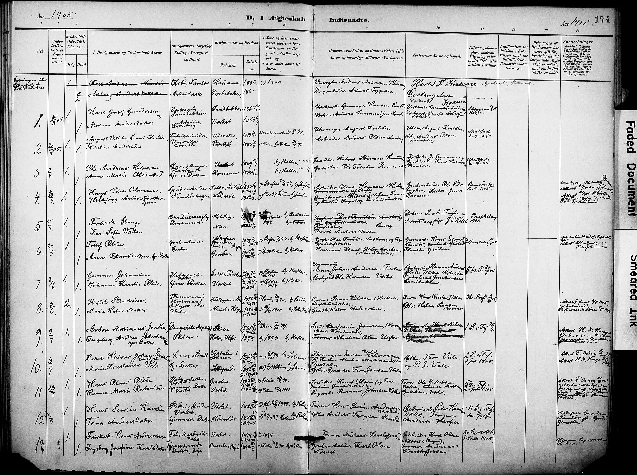 Holla kirkebøker, SAKO/A-272/F/Fa/L0010: Parish register (official) no. 10, 1897-1907, p. 174