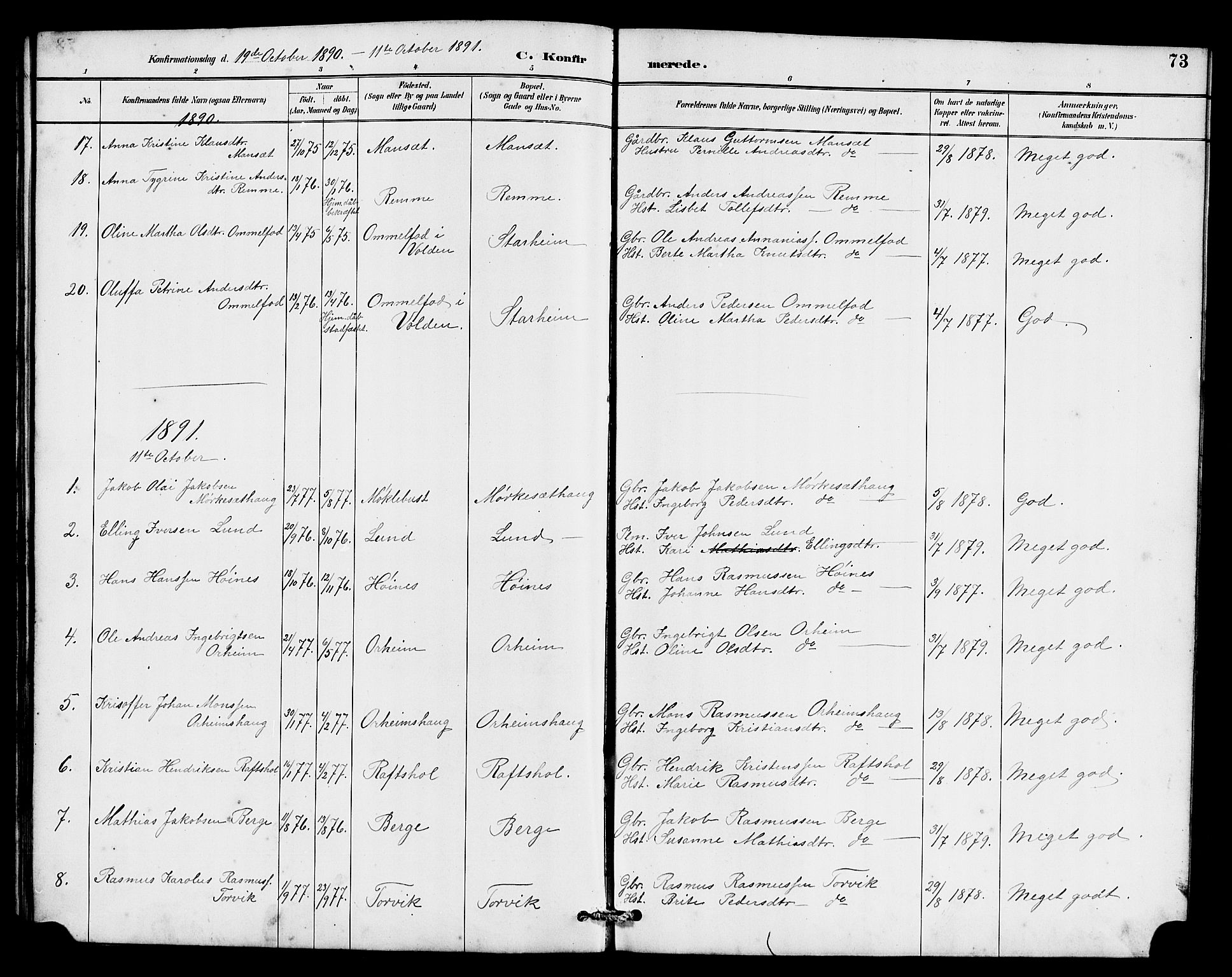 Eid sokneprestembete, SAB/A-82301/H/Hab/Habc/L0002: Parish register (copy) no. C 2, 1887-1906, p. 73