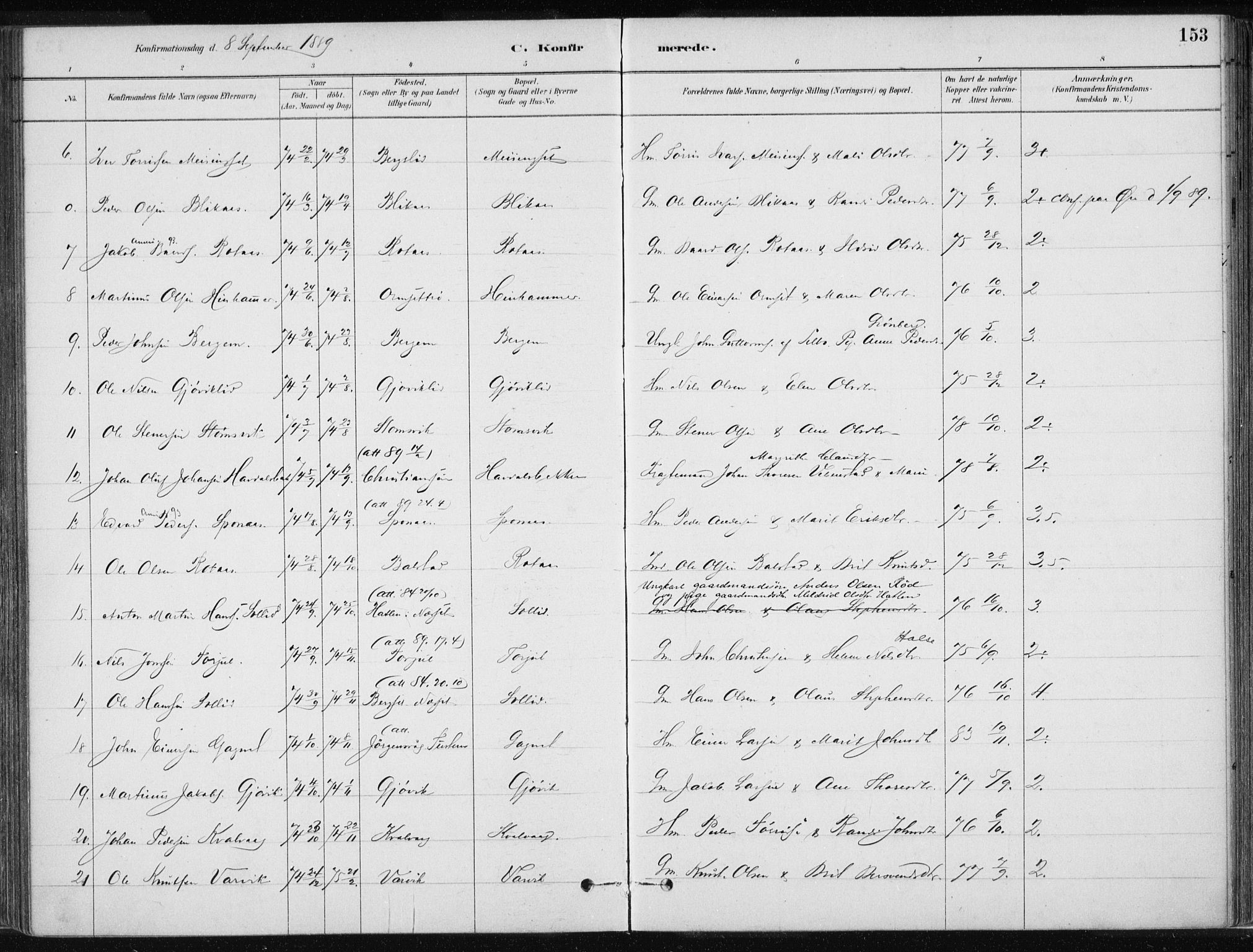 Ministerialprotokoller, klokkerbøker og fødselsregistre - Møre og Romsdal, AV/SAT-A-1454/586/L0987: Parish register (official) no. 586A13, 1879-1892, p. 153