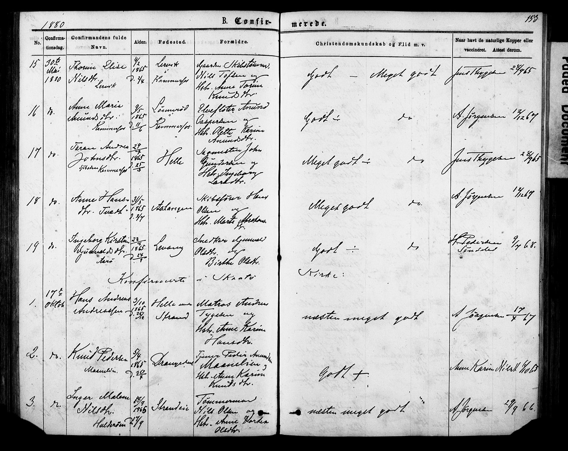 Sannidal kirkebøker, SAKO/A-296/F/Fa/L0014: Parish register (official) no. 14, 1874-1883, p. 153