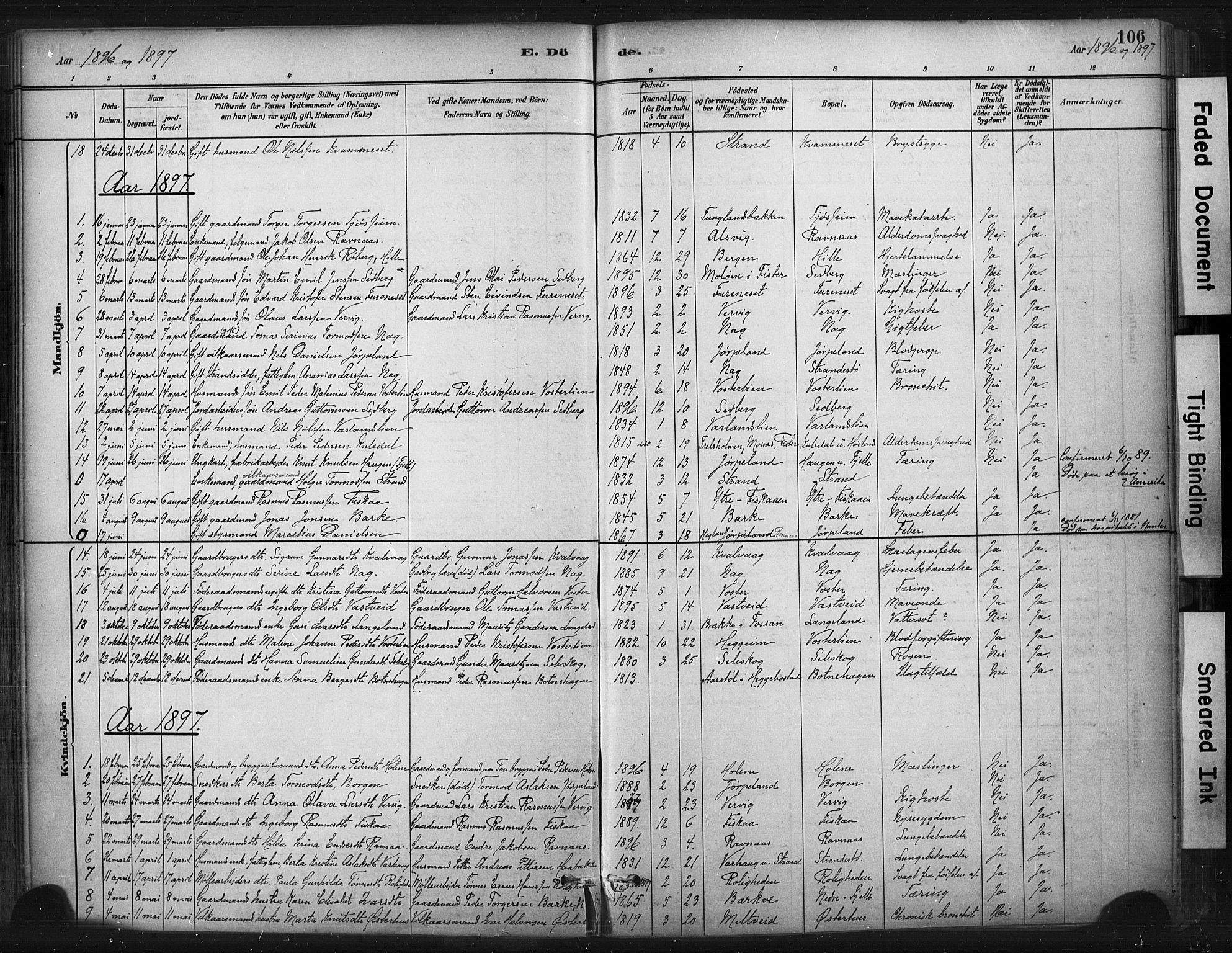 Strand sokneprestkontor, SAST/A-101828/H/Ha/Haa/L0010: Parish register (official) no. A 10, 1882-1929, p. 106