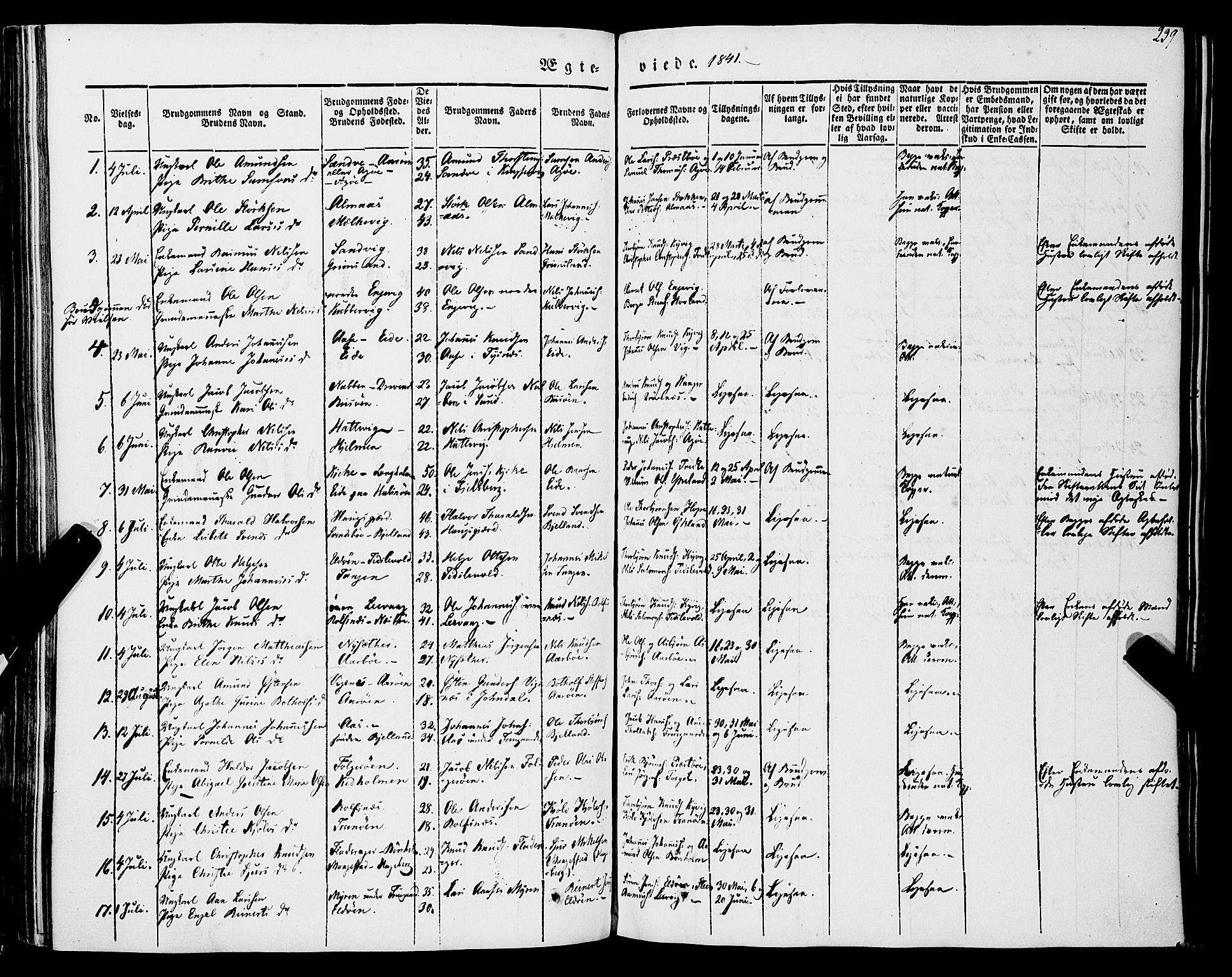 Stord sokneprestembete, AV/SAB-A-78201/H/Haa: Parish register (official) no. A 7, 1841-1861, p. 239