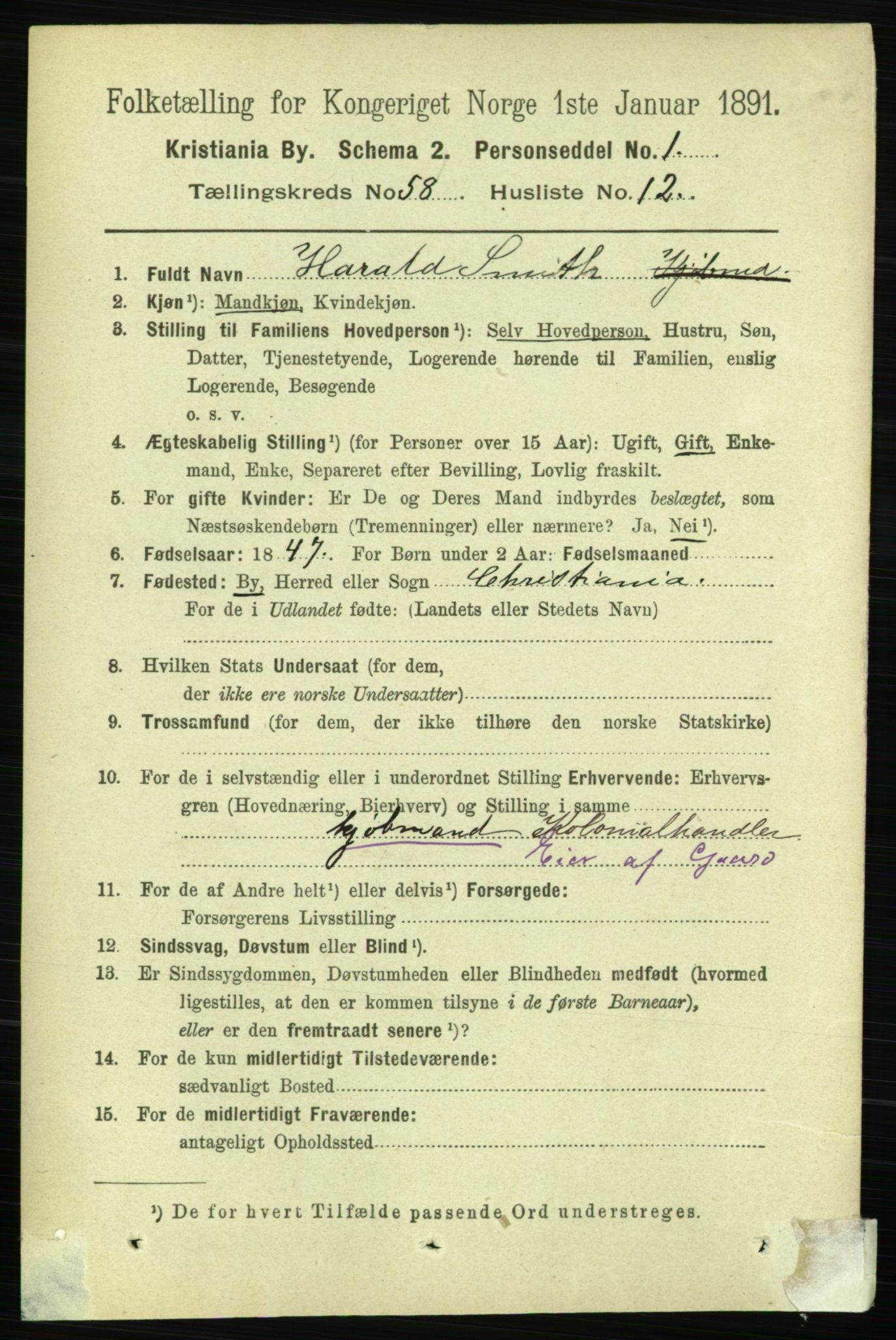 RA, 1891 census for 0301 Kristiania, 1891, p. 30819