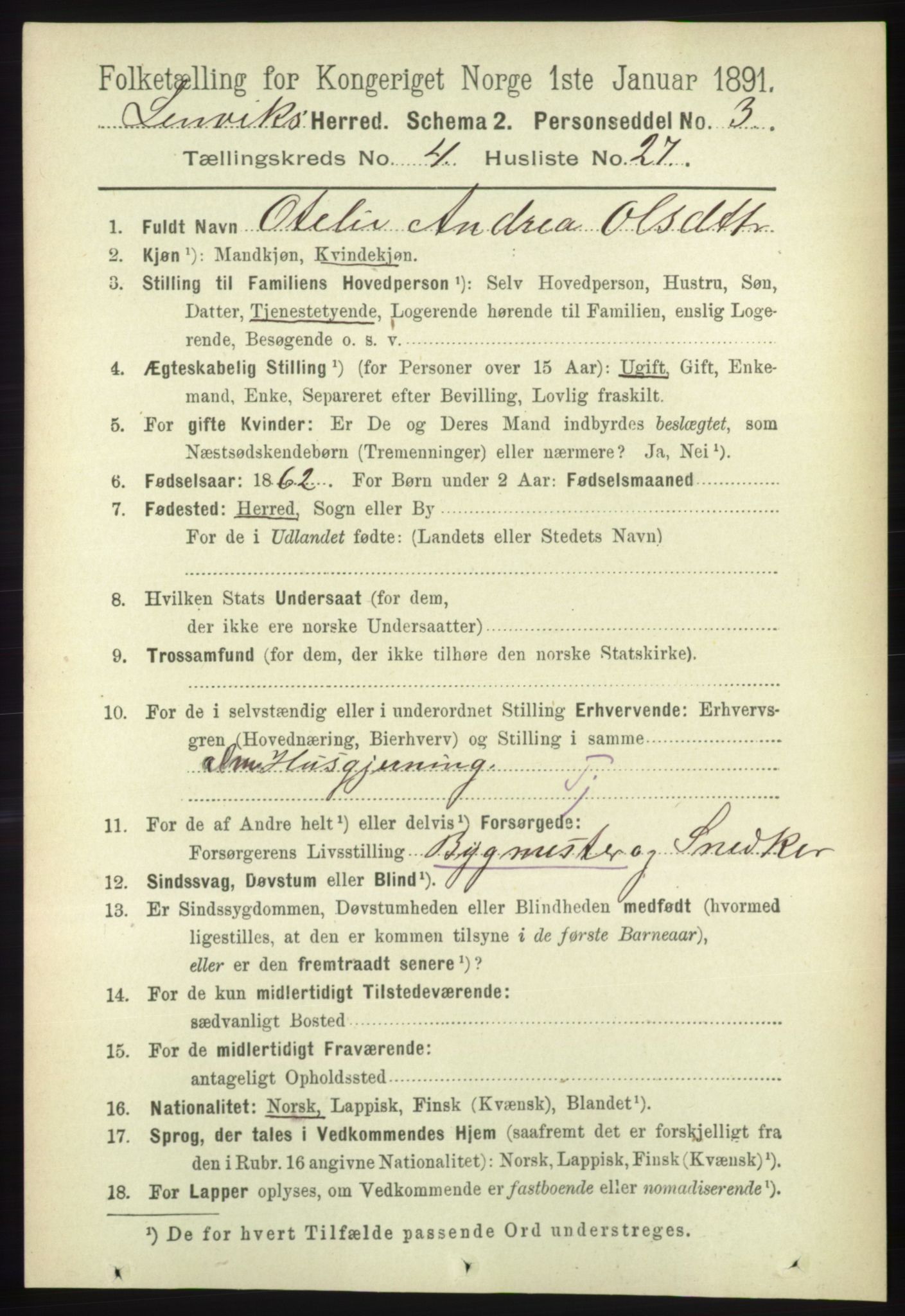 RA, 1891 census for 1931 Lenvik, 1891, p. 2079