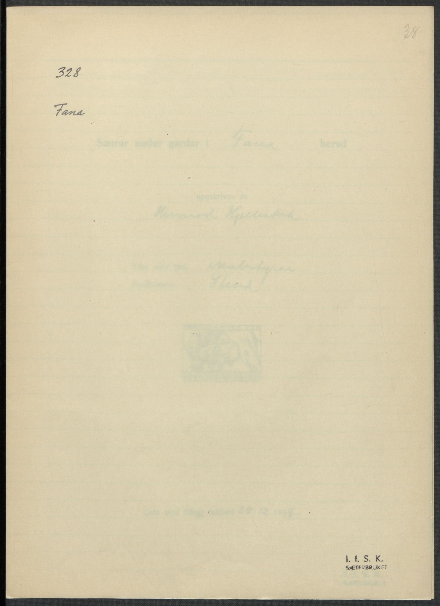 Instituttet for sammenlignende kulturforskning, AV/RA-PA-0424/F/Fc/L0010/0001: Eske B10: / Hordaland (perm XXV), 1932-1939, p. 38