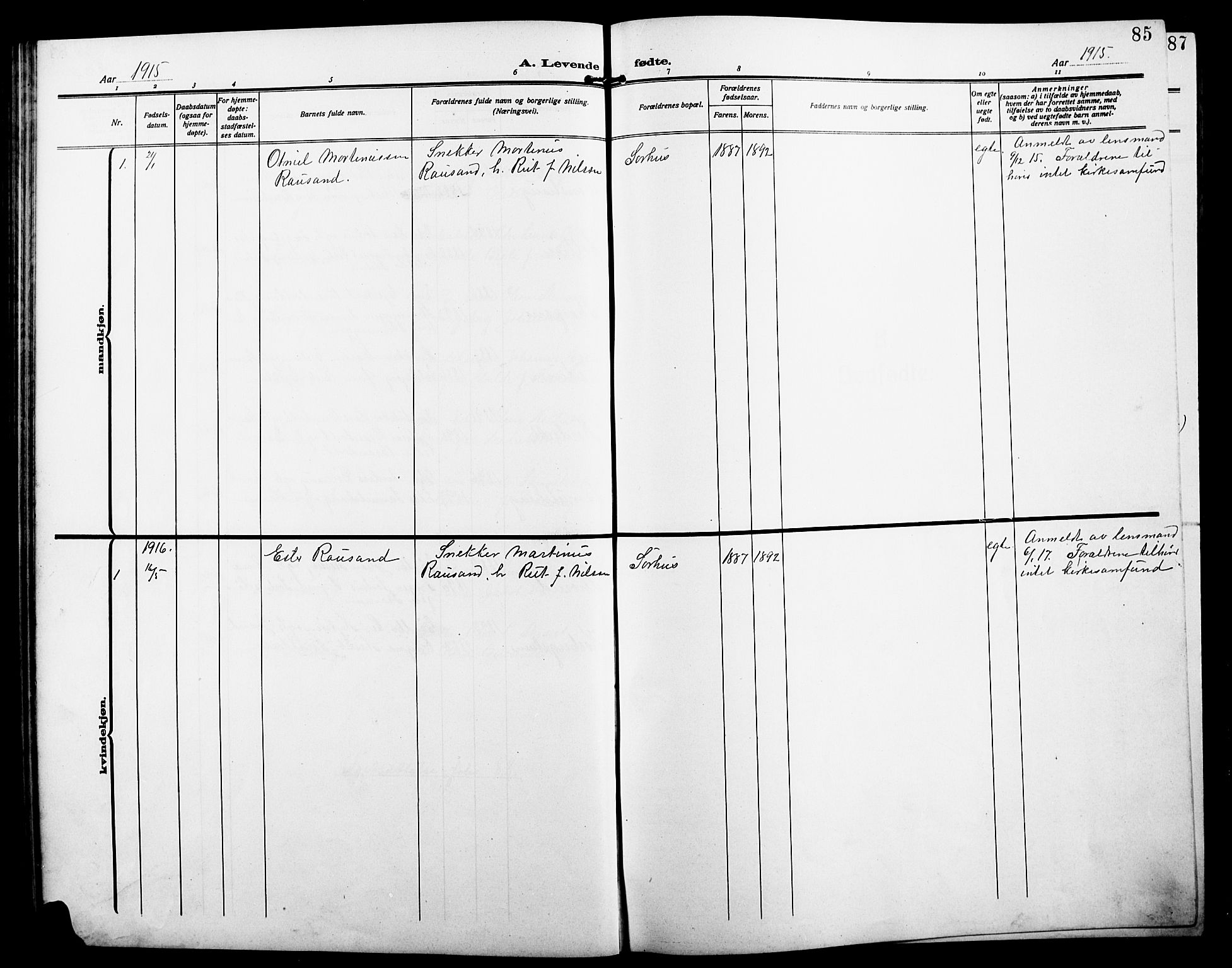 Alvdal prestekontor, SAH/PREST-060/H/Ha/Hab/L0005: Parish register (copy) no. 5, 1908-1923, p. 85