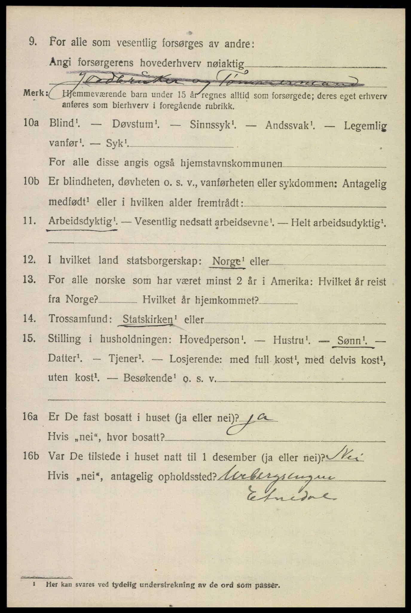 SAH, 1920 census for Etnedal, 1920, p. 2225