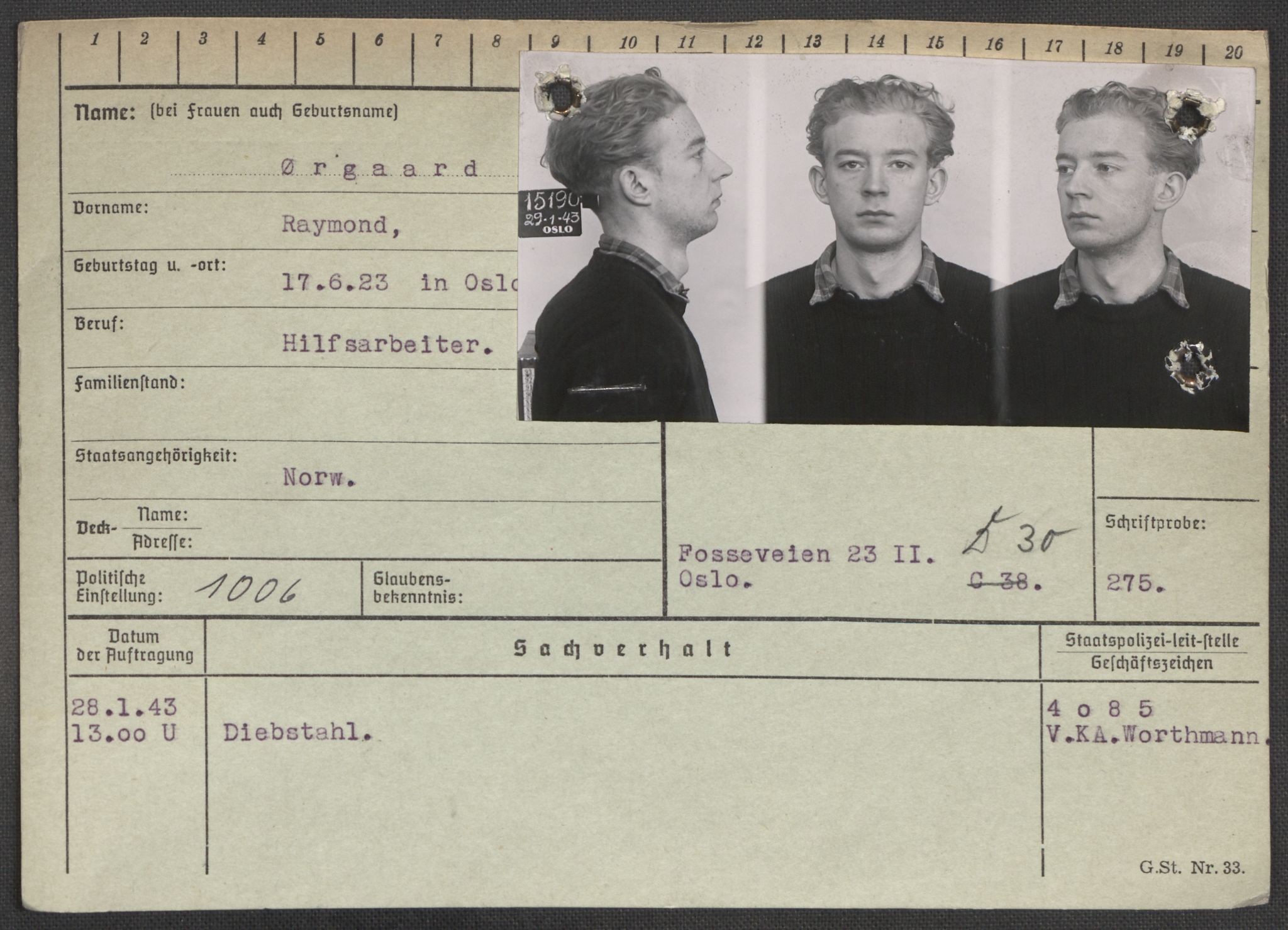 Befehlshaber der Sicherheitspolizei und des SD, AV/RA-RAFA-5969/E/Ea/Eaa/L0010: Register over norske fanger i Møllergata 19: Sø-Å, 1940-1945, p. 1266