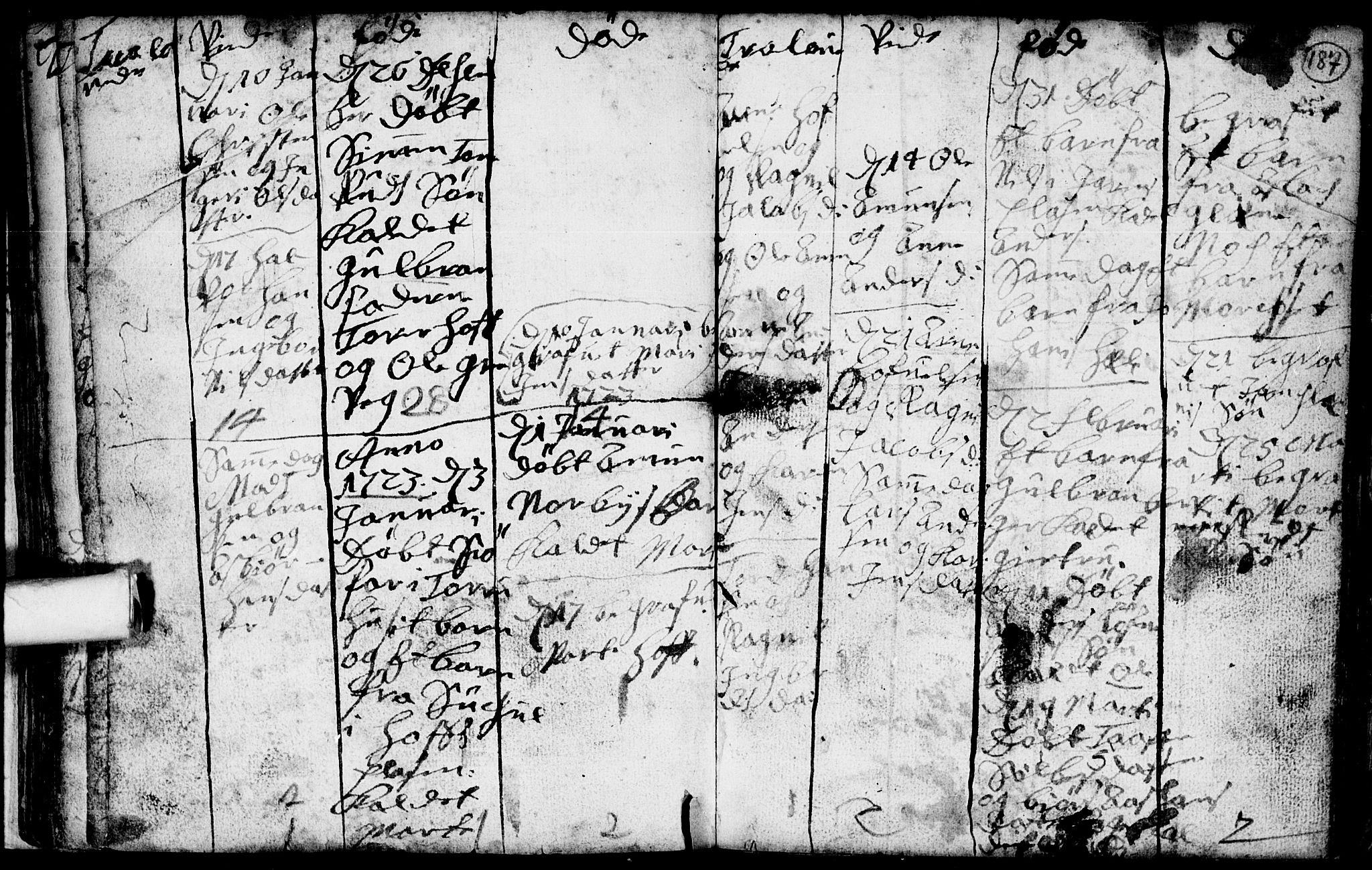 Spydeberg prestekontor Kirkebøker, AV/SAO-A-10924/F/Fa/L0001: Parish register (official) no. I 1, 1696-1738, p. 187