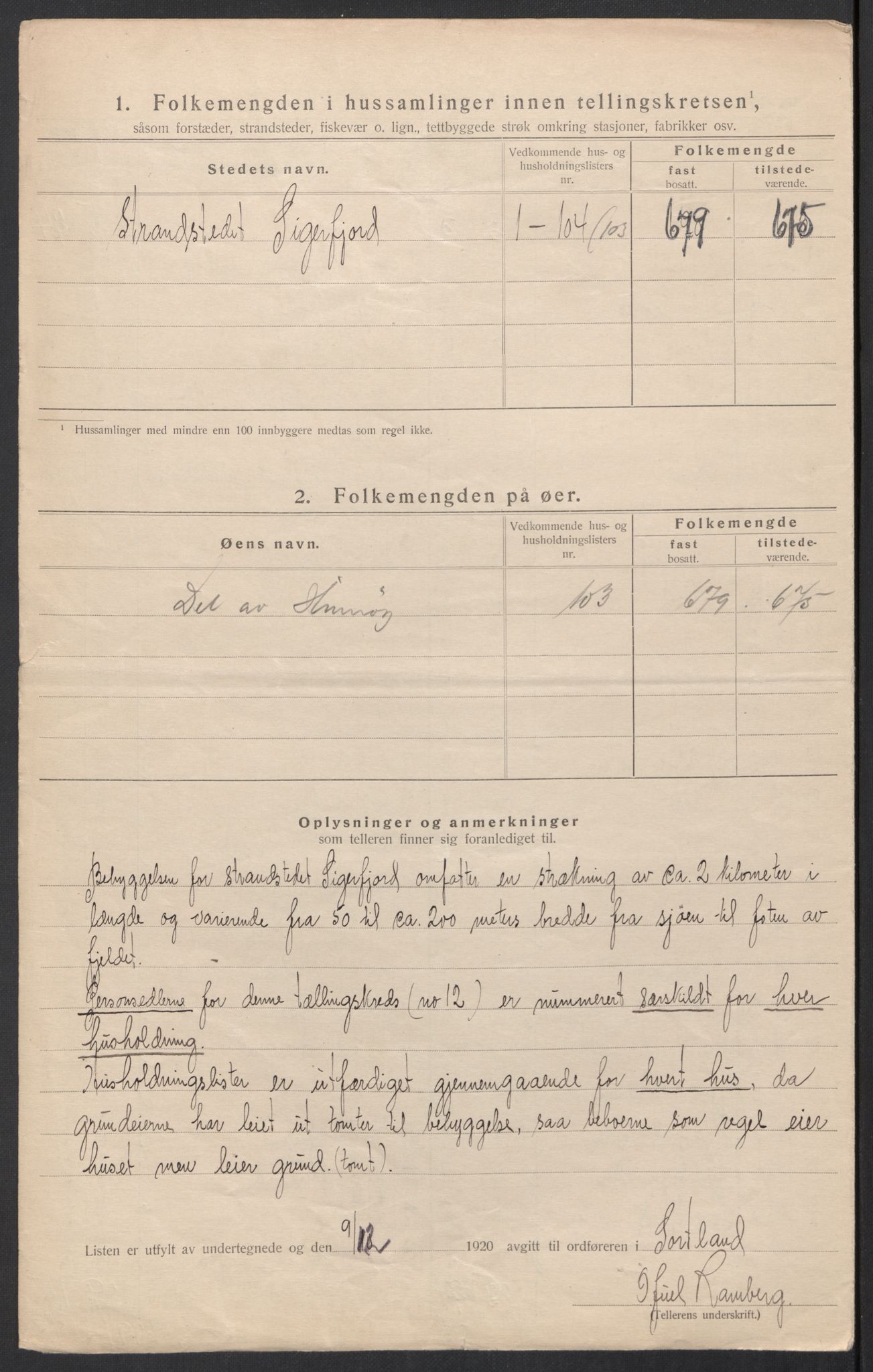 SAT, 1920 census for Sortland, 1920, p. 49