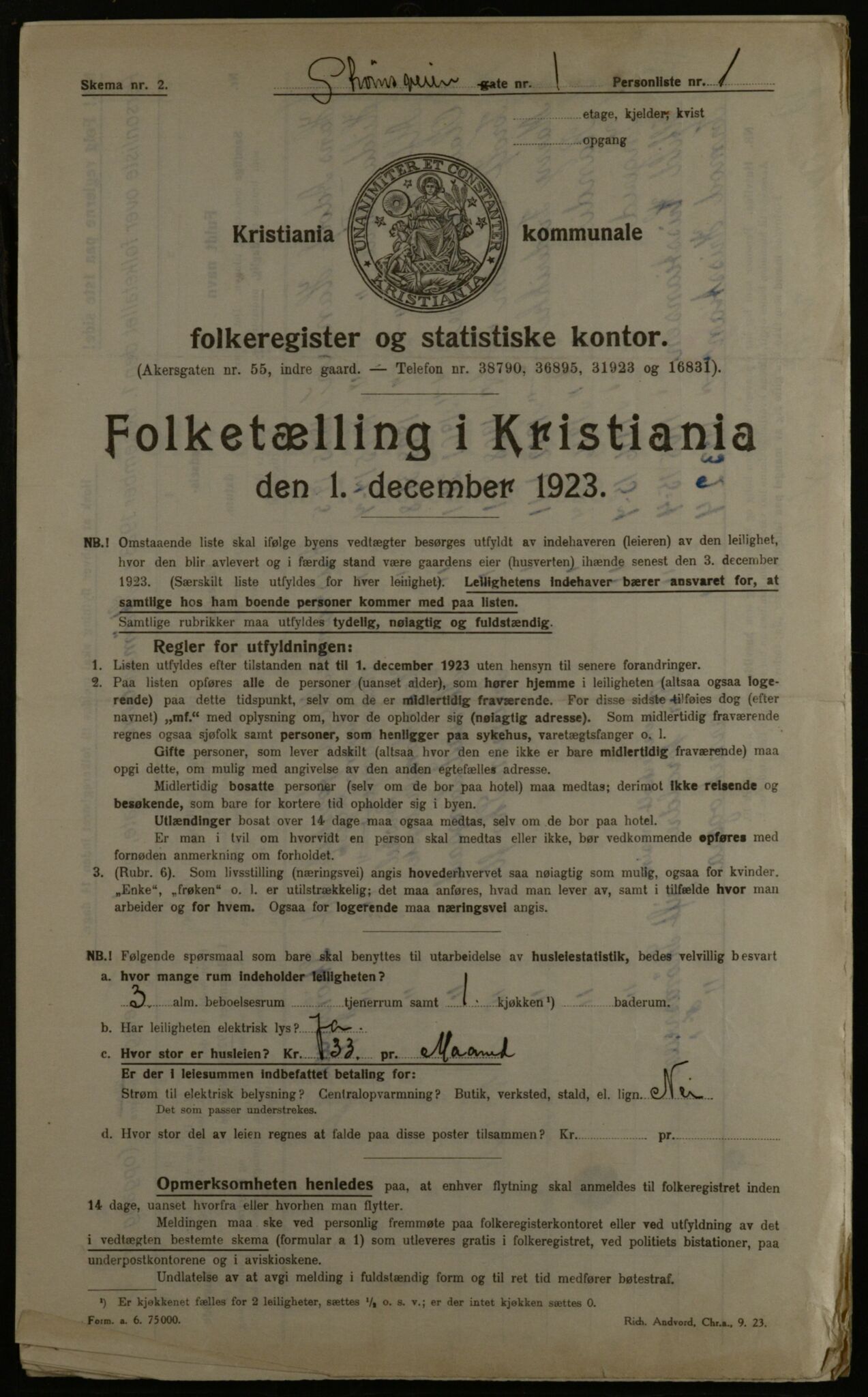 OBA, Municipal Census 1923 for Kristiania, 1923, p. 115107