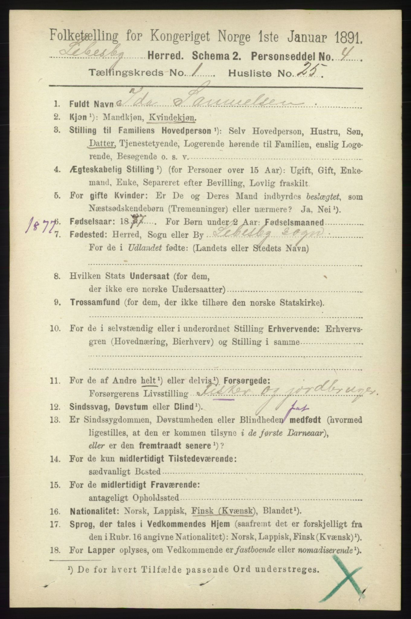 RA, 1891 census for 2022 Lebesby, 1891, p. 240