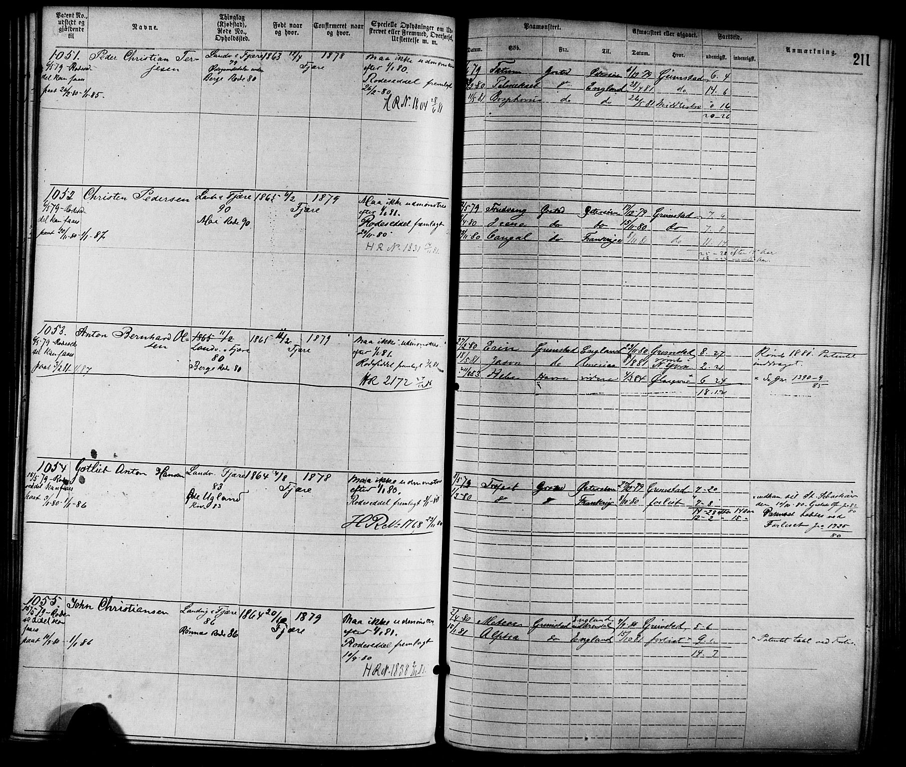 Grimstad mønstringskrets, SAK/2031-0013/F/Fa/L0001: Annotasjonsrulle nr 1-1920 med register, F-1, 1870-1892, p. 240