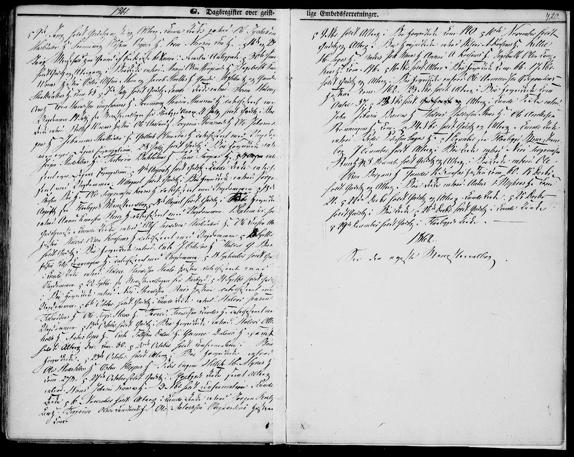 Bø kirkebøker, SAKO/A-257/F/Fa/L0008: Parish register (official) no. 8, 1849-1861, p. 420