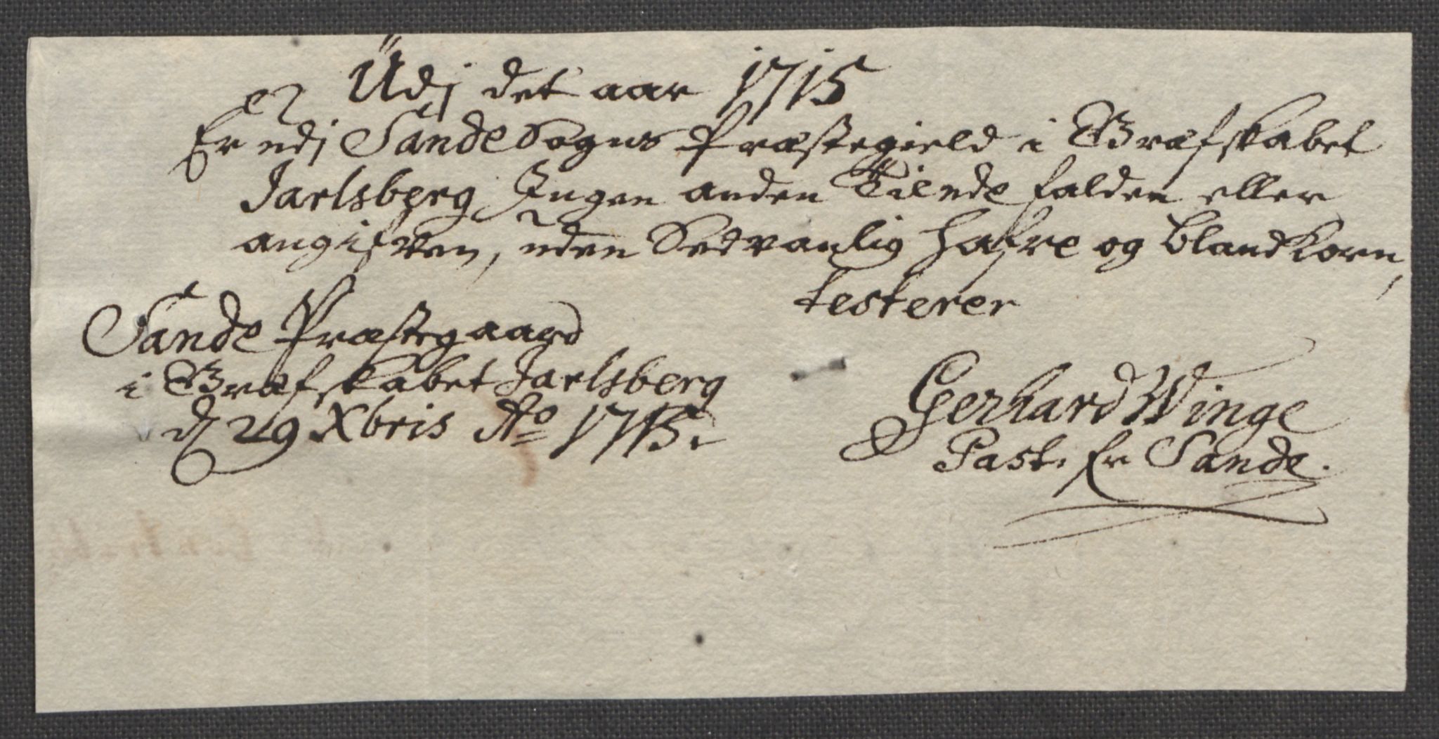 Rentekammeret inntil 1814, Reviderte regnskaper, Fogderegnskap, RA/EA-4092/R32/L1879: Fogderegnskap Jarlsberg grevskap, 1714-1715, p. 362