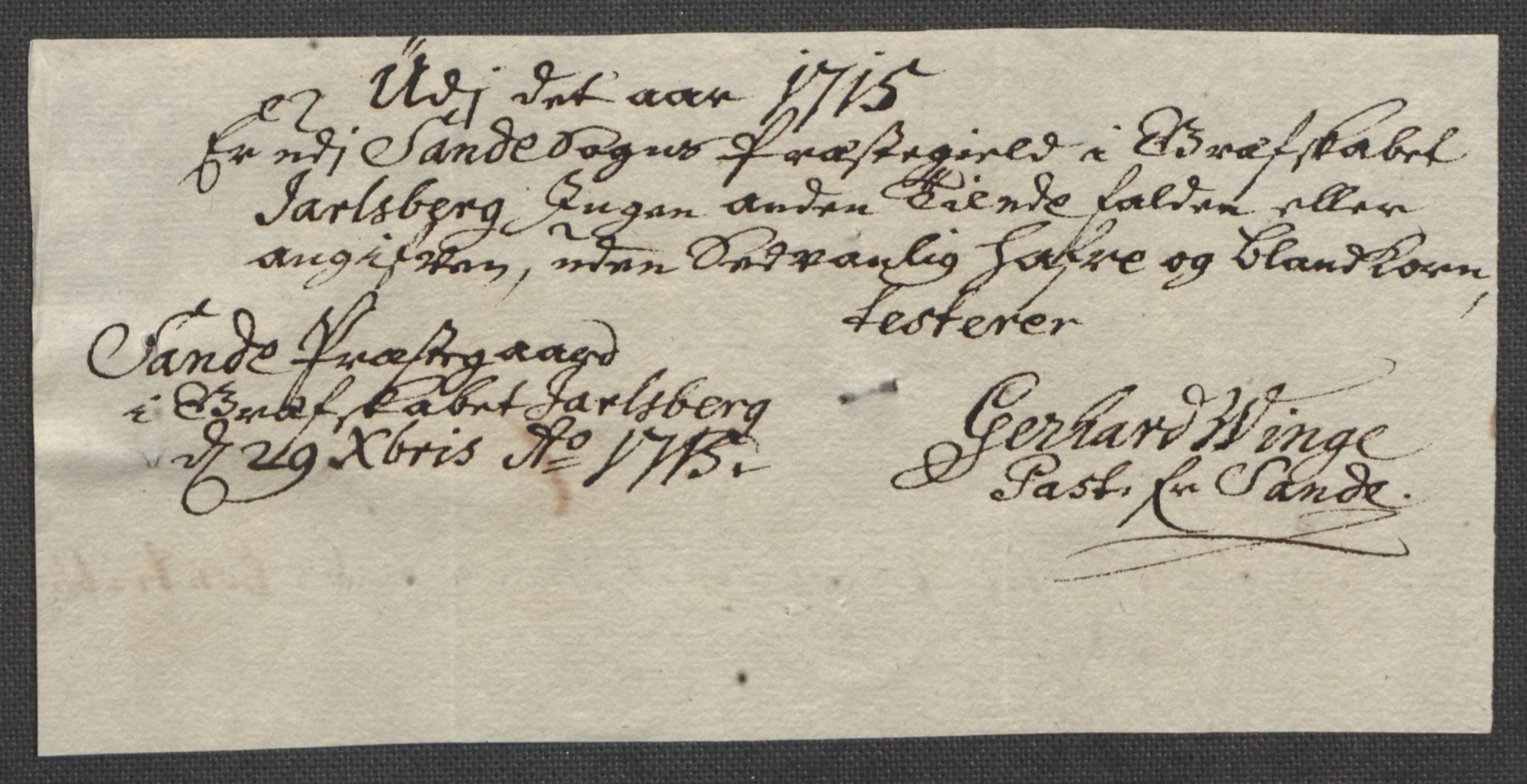 Rentekammeret inntil 1814, Reviderte regnskaper, Fogderegnskap, AV/RA-EA-4092/R32/L1879: Fogderegnskap Jarlsberg grevskap, 1714-1715, p. 362