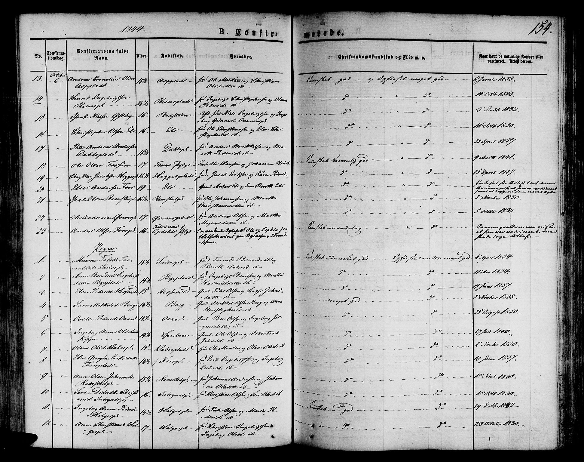 Ministerialprotokoller, klokkerbøker og fødselsregistre - Nord-Trøndelag, SAT/A-1458/746/L0445: Parish register (official) no. 746A04, 1826-1846, p. 154