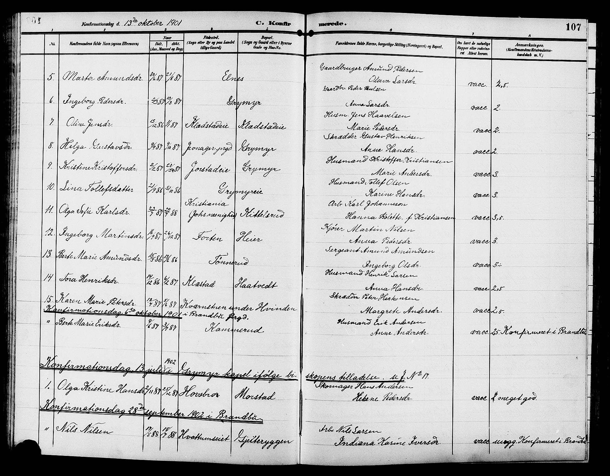 Gran prestekontor, AV/SAH-PREST-112/H/Ha/Hab/L0006: Parish register (copy) no. 6, 1901-1911, p. 107