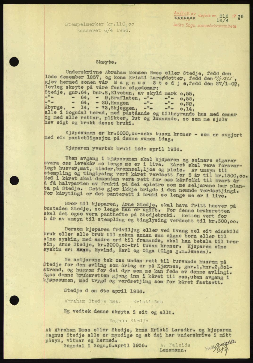 Indre Sogn tingrett, SAB/A-3301/1/G/Gb/Gba/L0030: Mortgage book no. 30, 1935-1937, Deed date: 16.04.1936