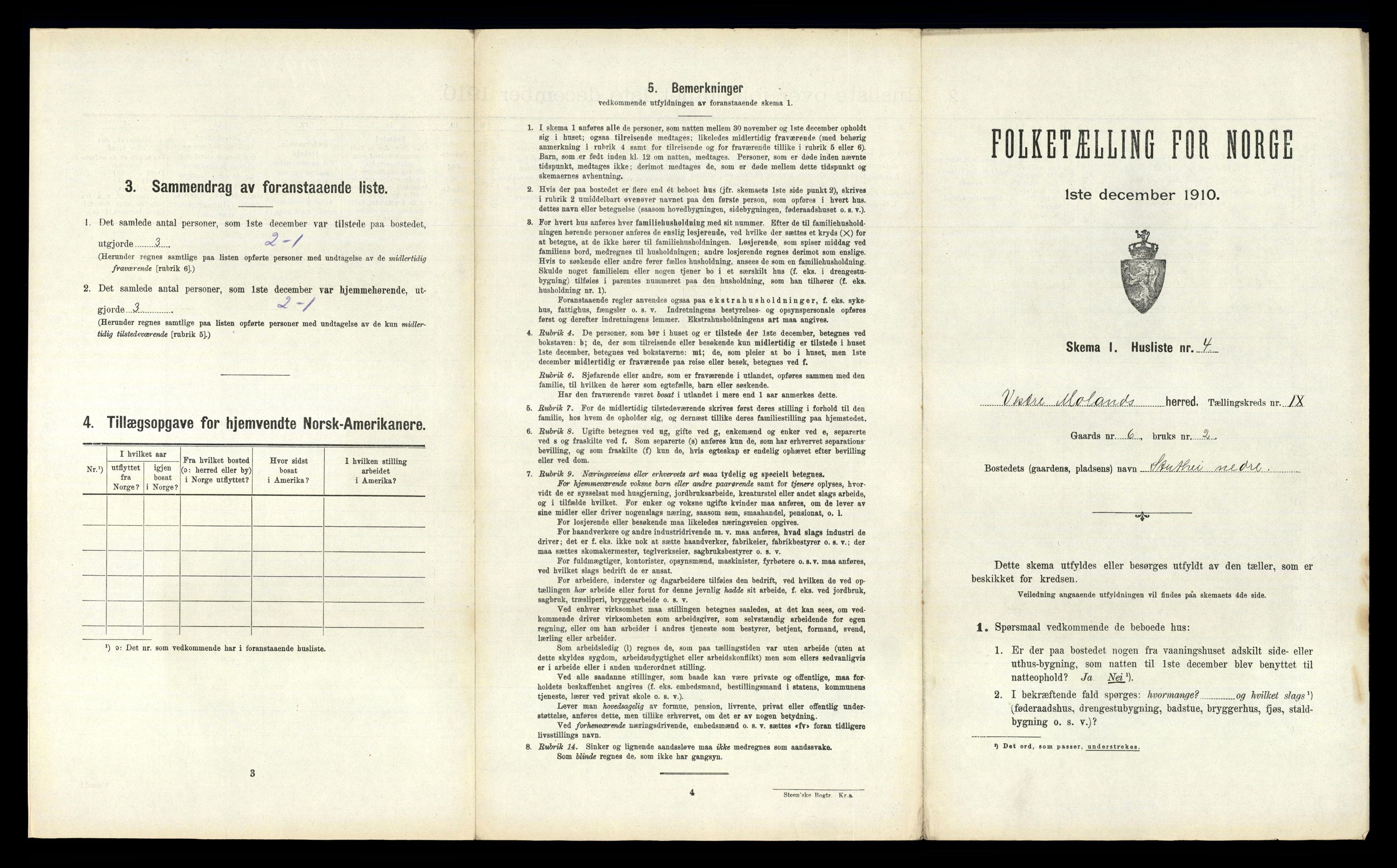 RA, 1910 census for Vestre Moland, 1910, p. 832