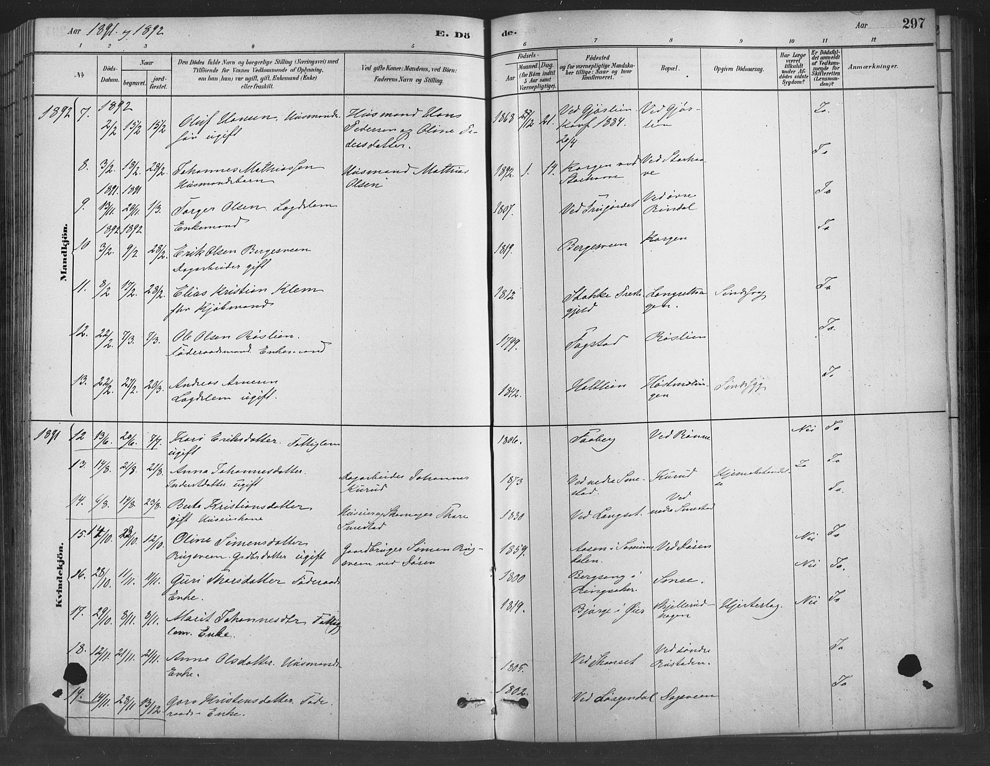 Fåberg prestekontor, SAH/PREST-086/H/Ha/Haa/L0009: Parish register (official) no. 9, 1879-1898, p. 297