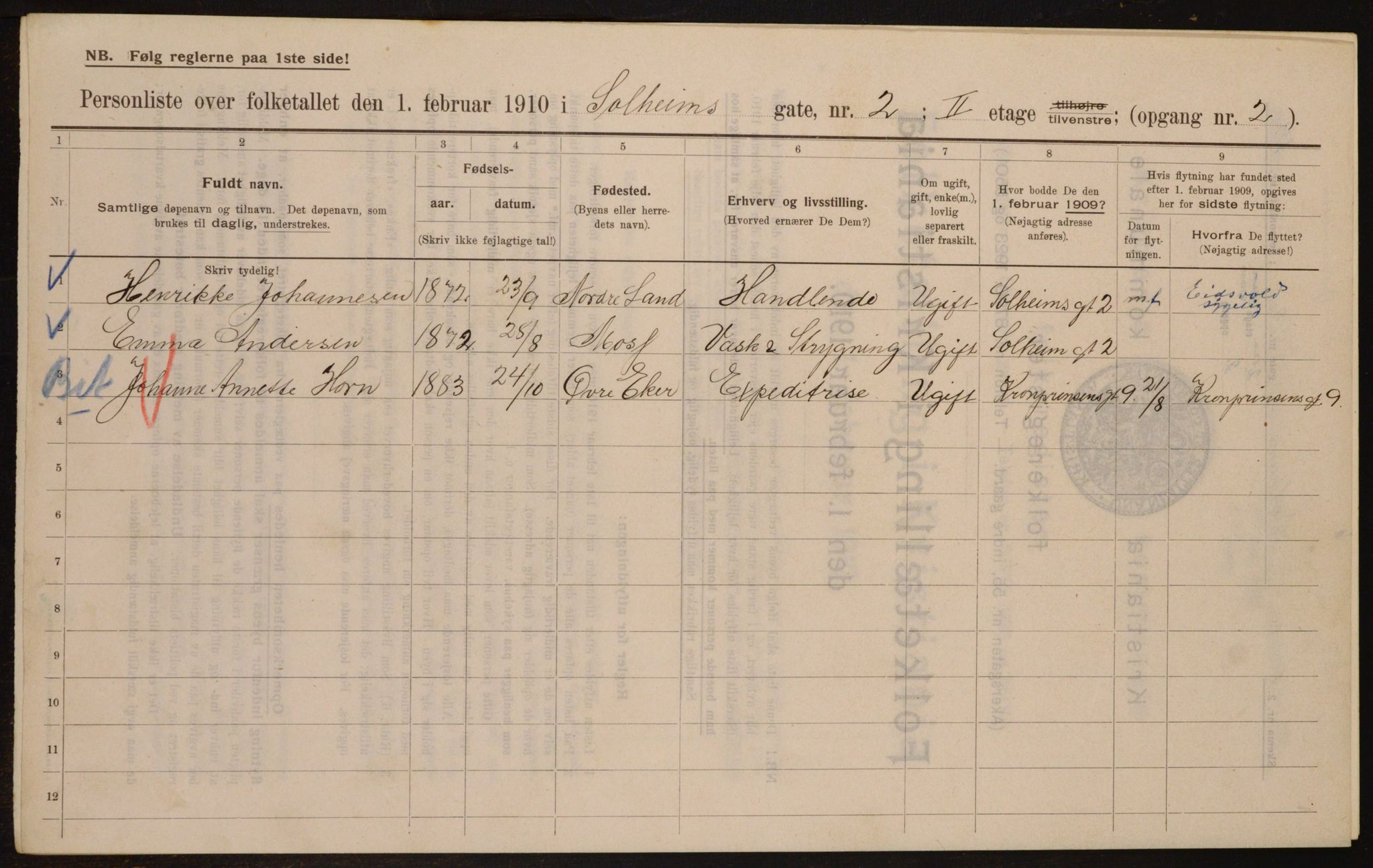 OBA, Municipal Census 1910 for Kristiania, 1910, p. 94871