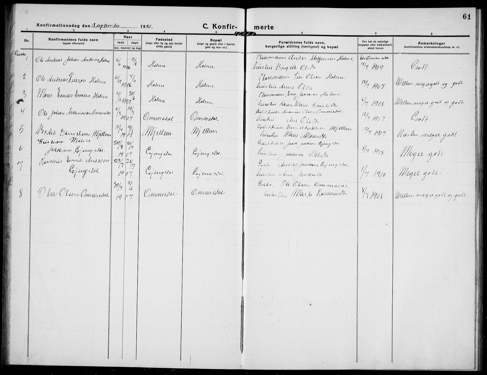 Gloppen sokneprestembete, AV/SAB-A-80101/H/Hab/Habe/L0002: Parish register (copy) no. E 2, 1917-1933, p. 61