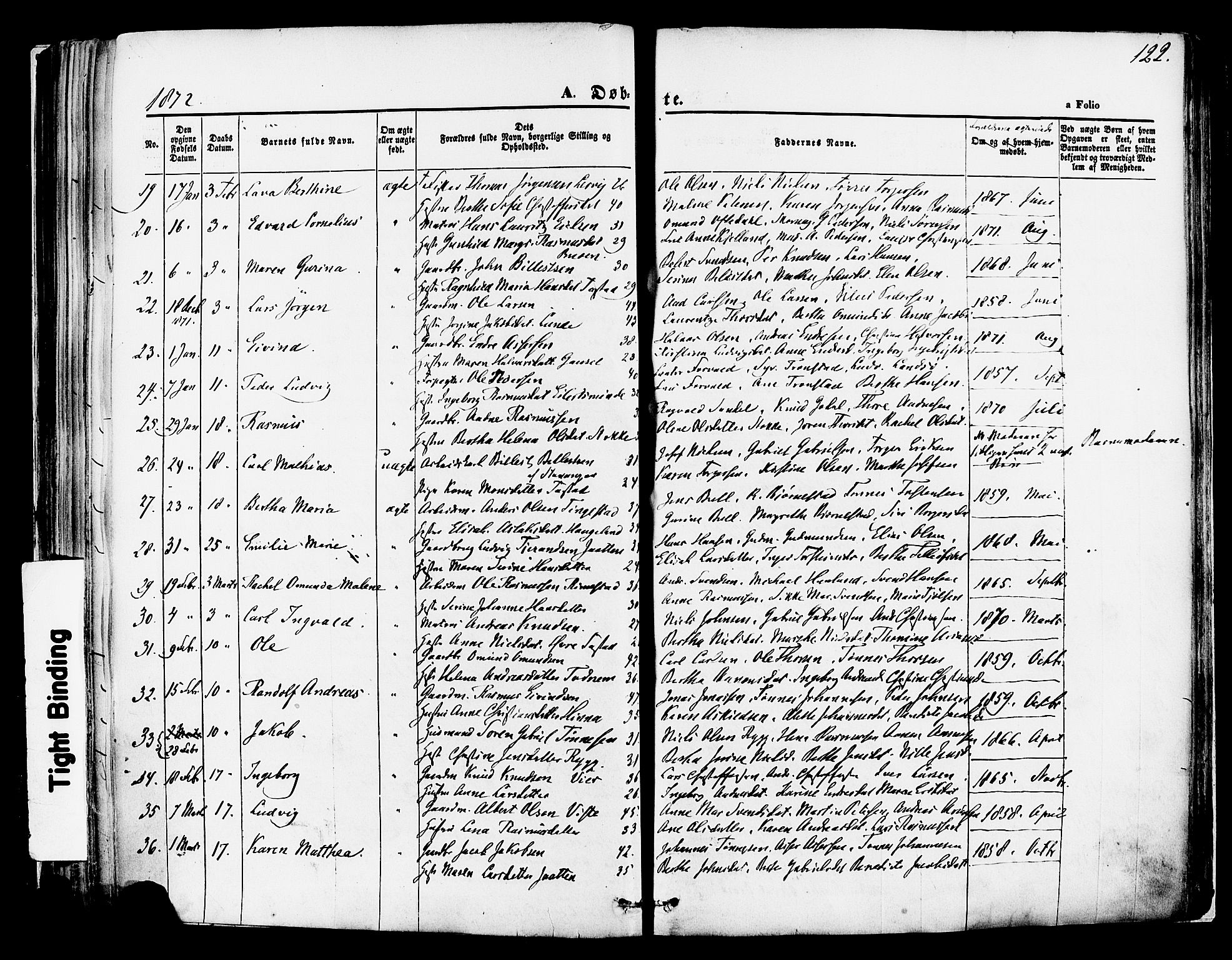 Hetland sokneprestkontor, SAST/A-101826/30/30BA/L0003: Parish register (official) no. A 3, 1862-1876, p. 122