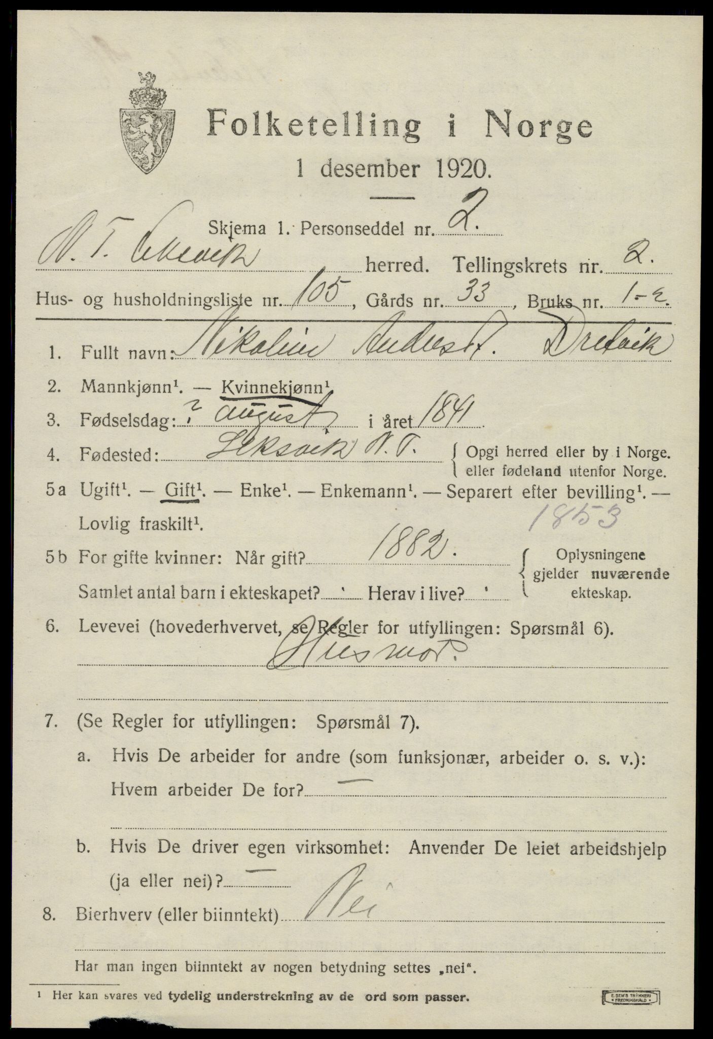 SAT, 1920 census for Leksvik, 1920, p. 2888