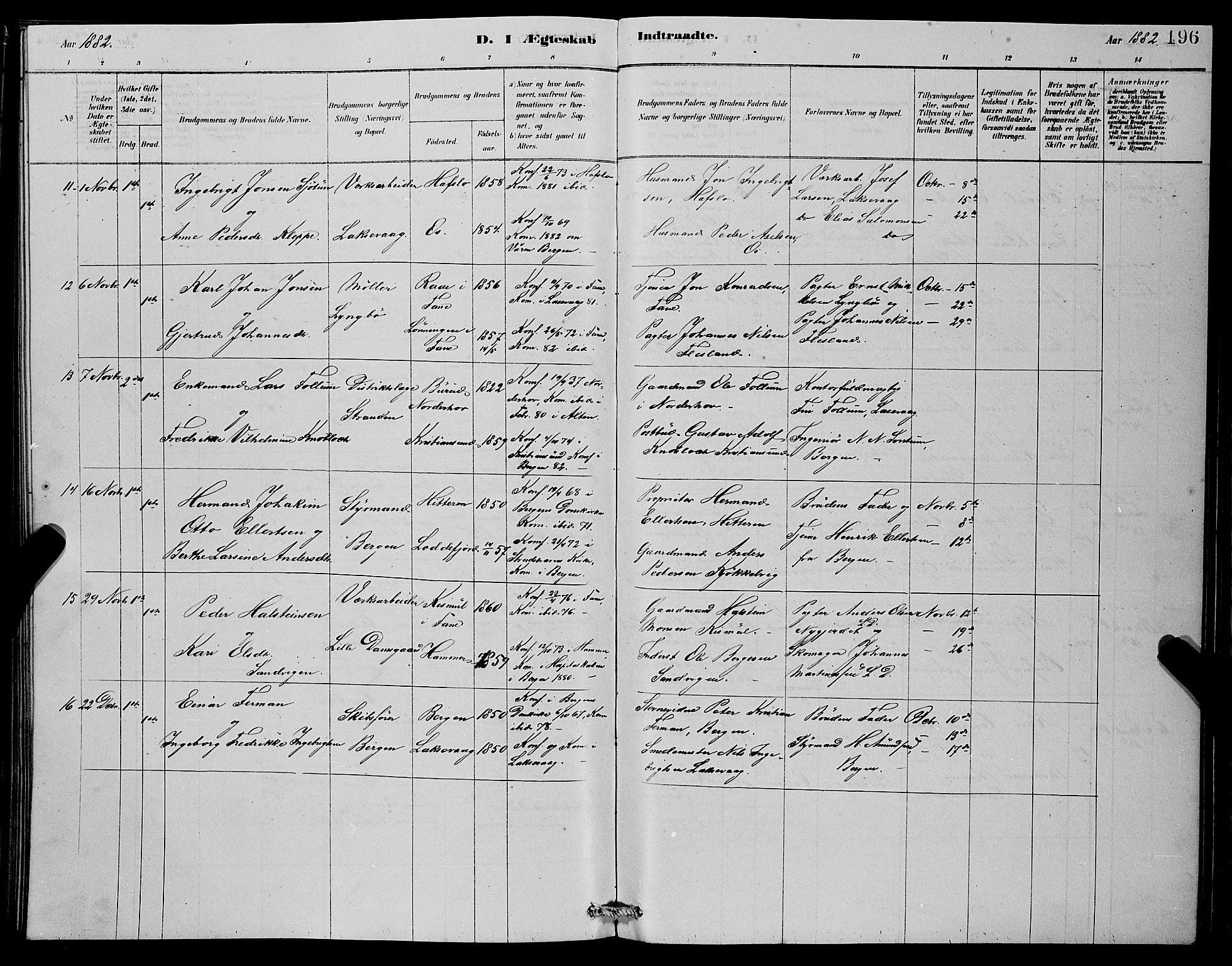 Laksevåg Sokneprestembete, SAB/A-76501/H/Ha/Hab/Haba/L0002: Parish register (copy) no. A 2, 1877-1887, p. 196