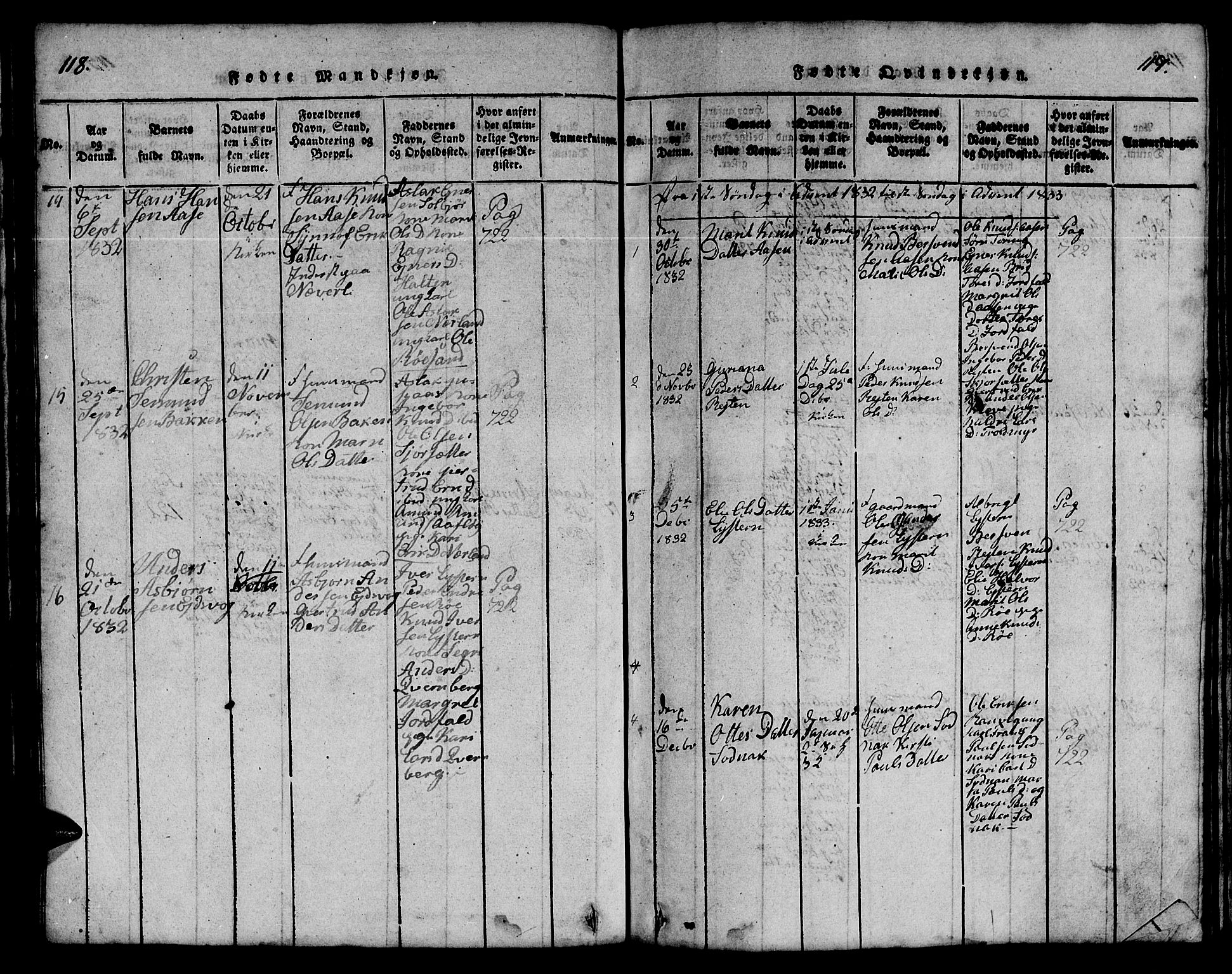 Ministerialprotokoller, klokkerbøker og fødselsregistre - Møre og Romsdal, SAT/A-1454/551/L0629: Parish register (copy) no. 551C01, 1818-1839, p. 118-119
