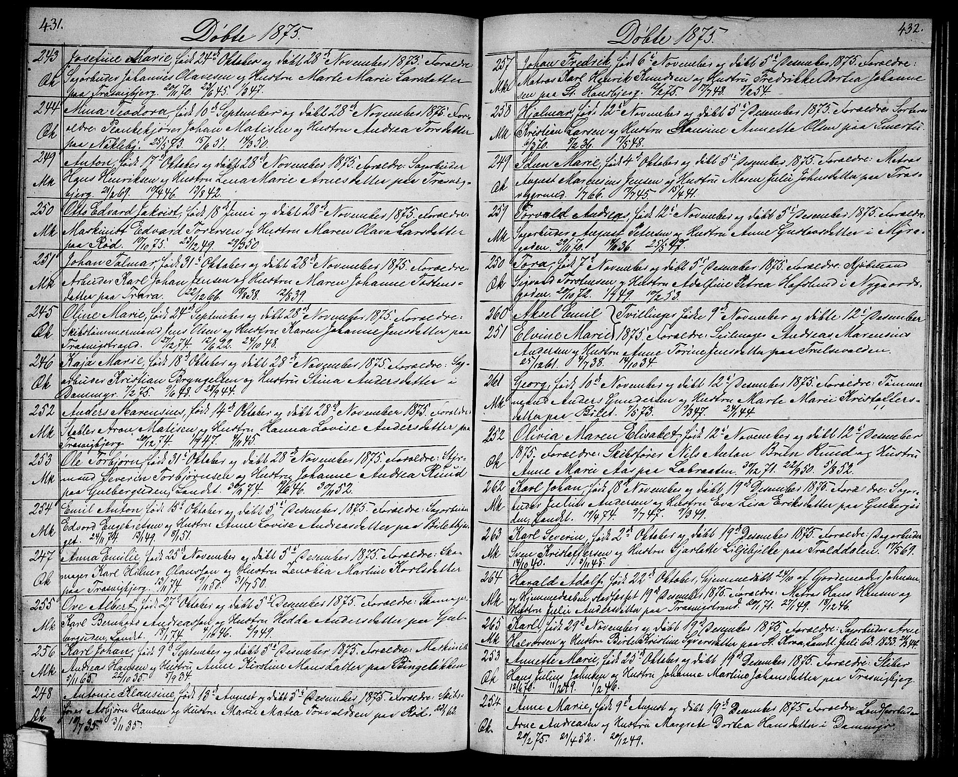 Glemmen prestekontor Kirkebøker, SAO/A-10908/G/Ga/L0004: Parish register (copy) no. 4, 1867-1875, p. 431-432
