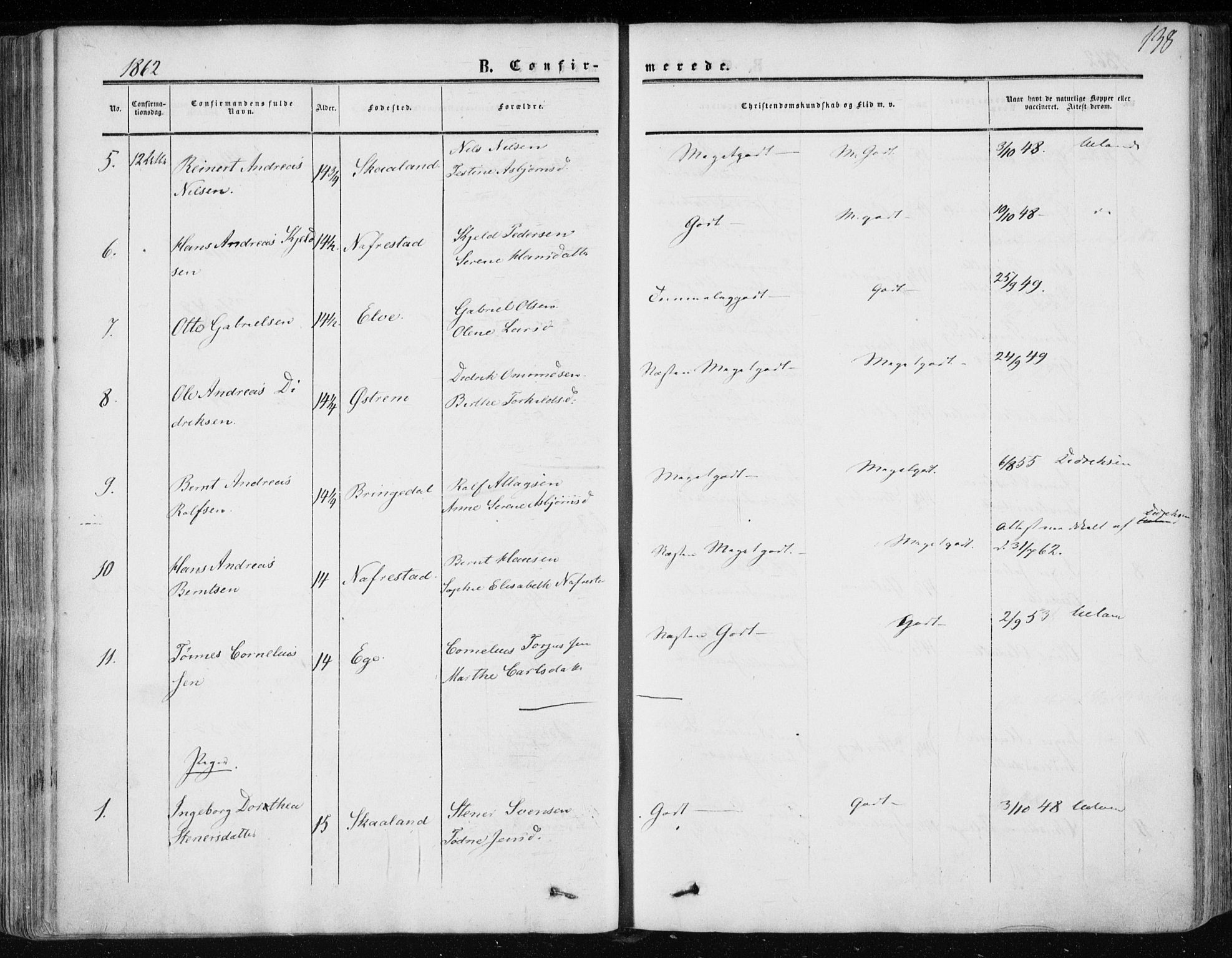 Lund sokneprestkontor, AV/SAST-A-101809/S06/L0009: Parish register (official) no. A 8, 1853-1877, p. 138