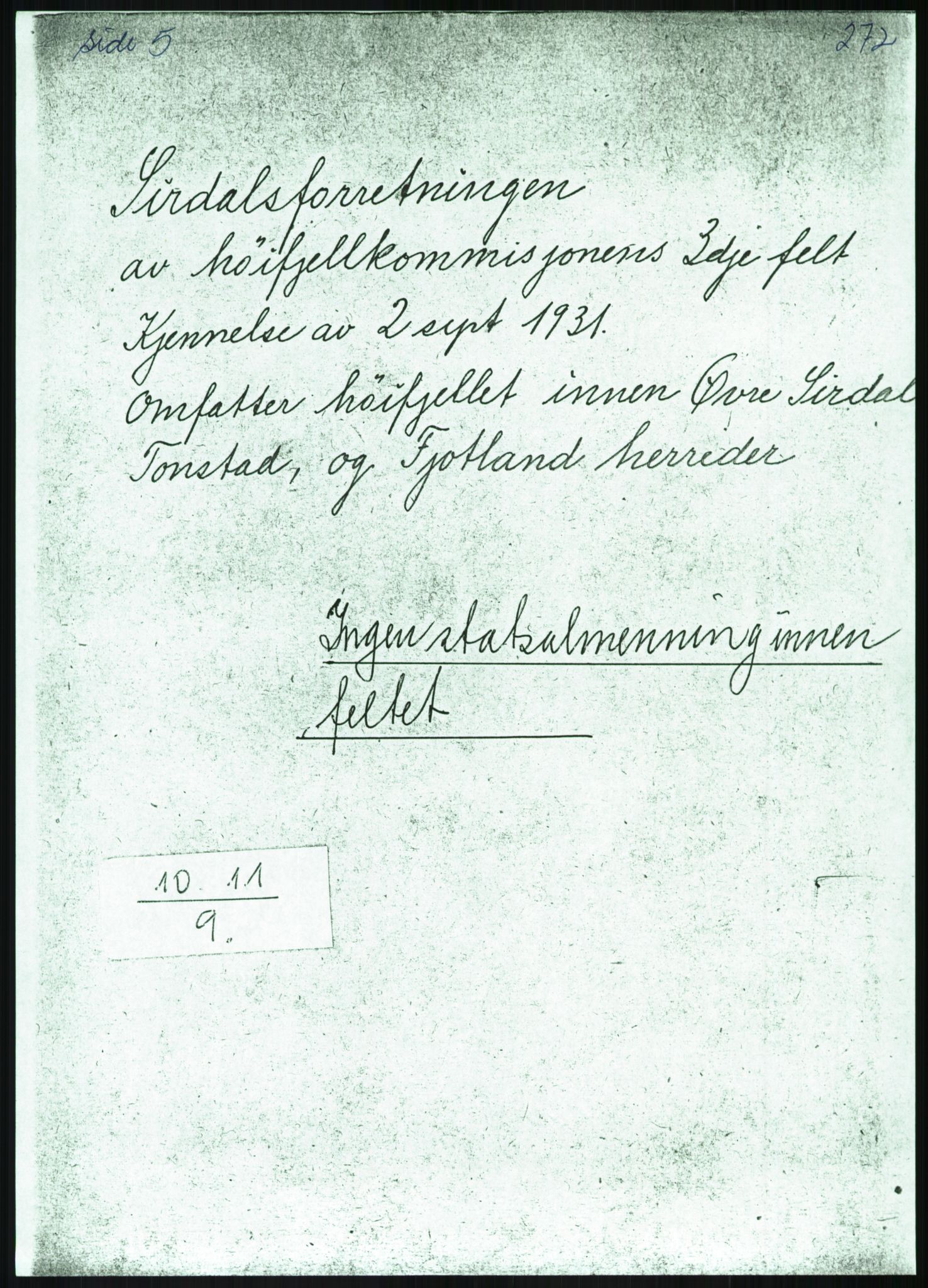 Direktoratet for statens skoger, AV/RA-S-1600/2/E/Eg/L0002: Arkivliste for 10.11-serien. Akershus til Sør-Trøndelag fylke. Mappenr. 1 - 925, 1957-1992, p. 337