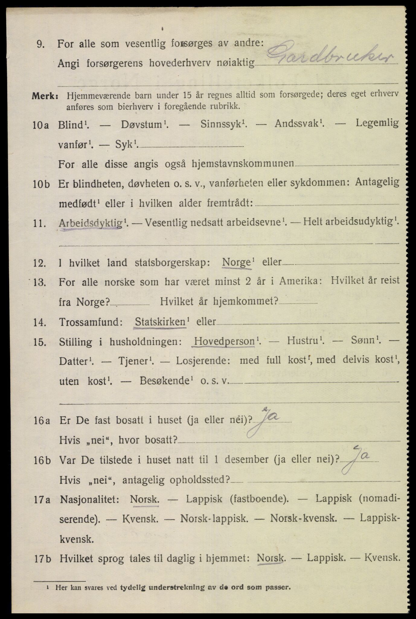 SAT, 1920 census for Dverberg, 1920, p. 7109