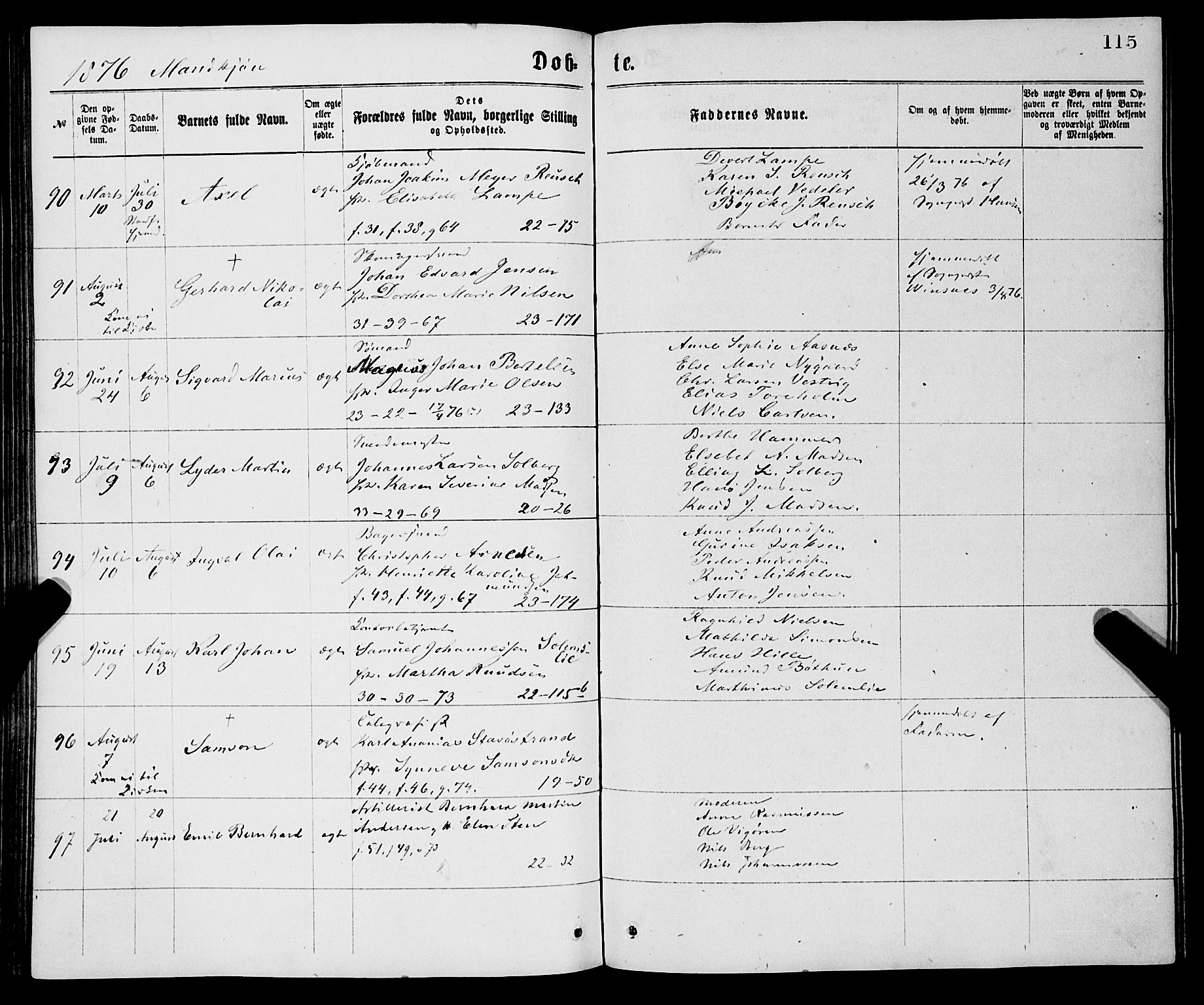 Korskirken sokneprestembete, SAB/A-76101/H/Haa/L0020: Parish register (official) no. B 6, 1871-1878, p. 115