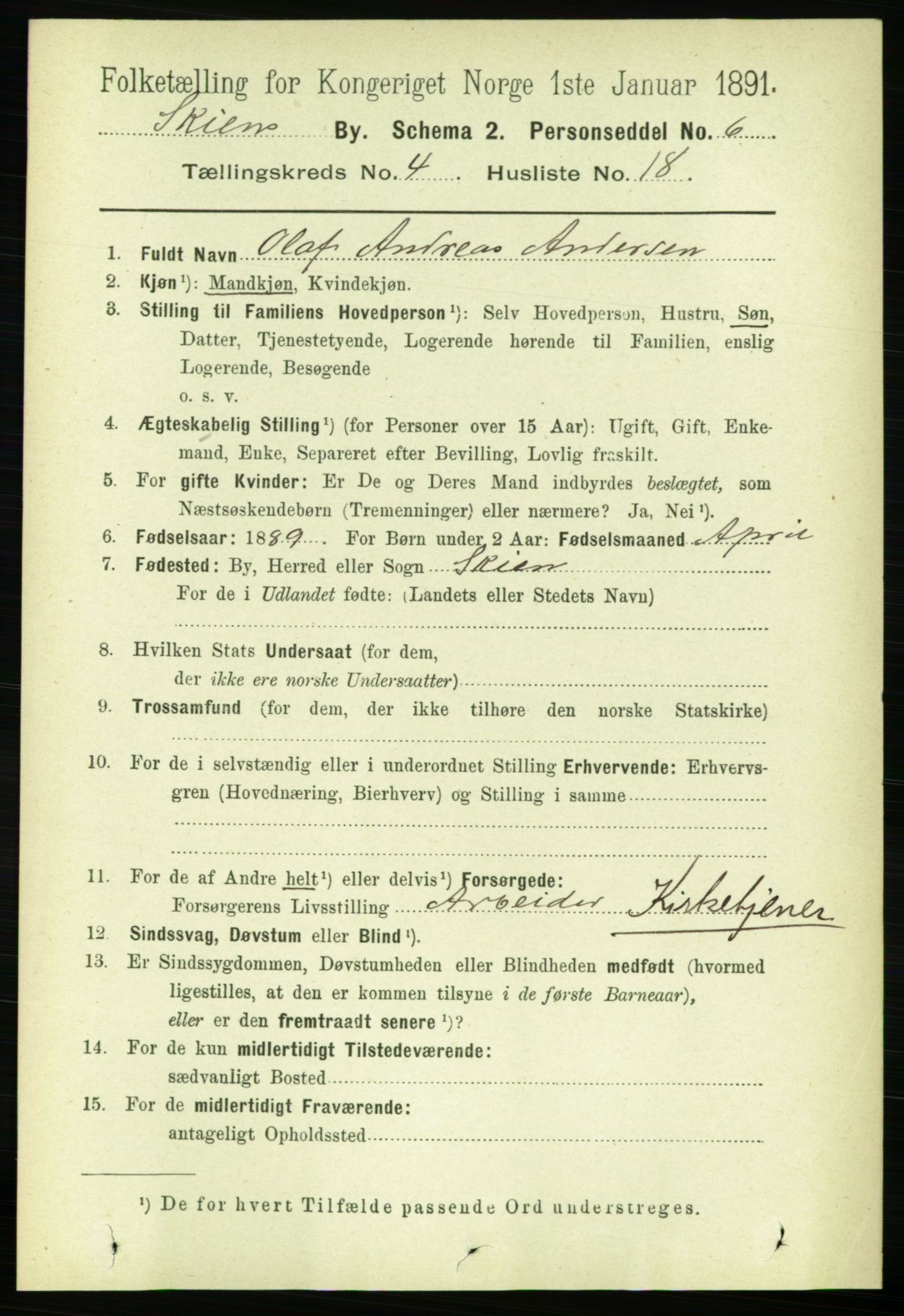 RA, 1891 census for 0806 Skien, 1891, p. 2861