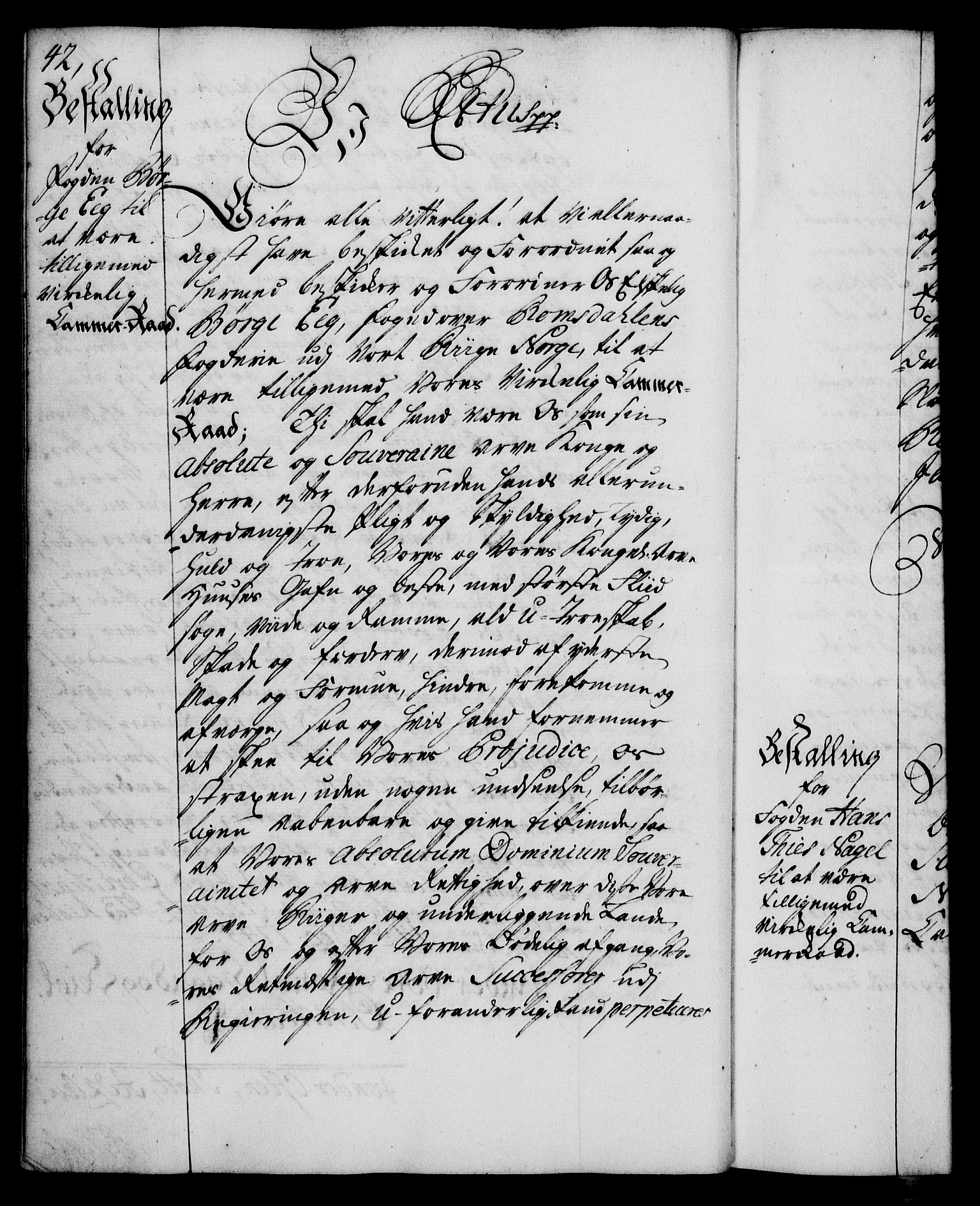 Rentekammeret, Kammerkanselliet, RA/EA-3111/G/Gg/Gge/L0003: Norsk bestallingsprotokoll med register (merket RK 53.27), 1745-1761, p. 42