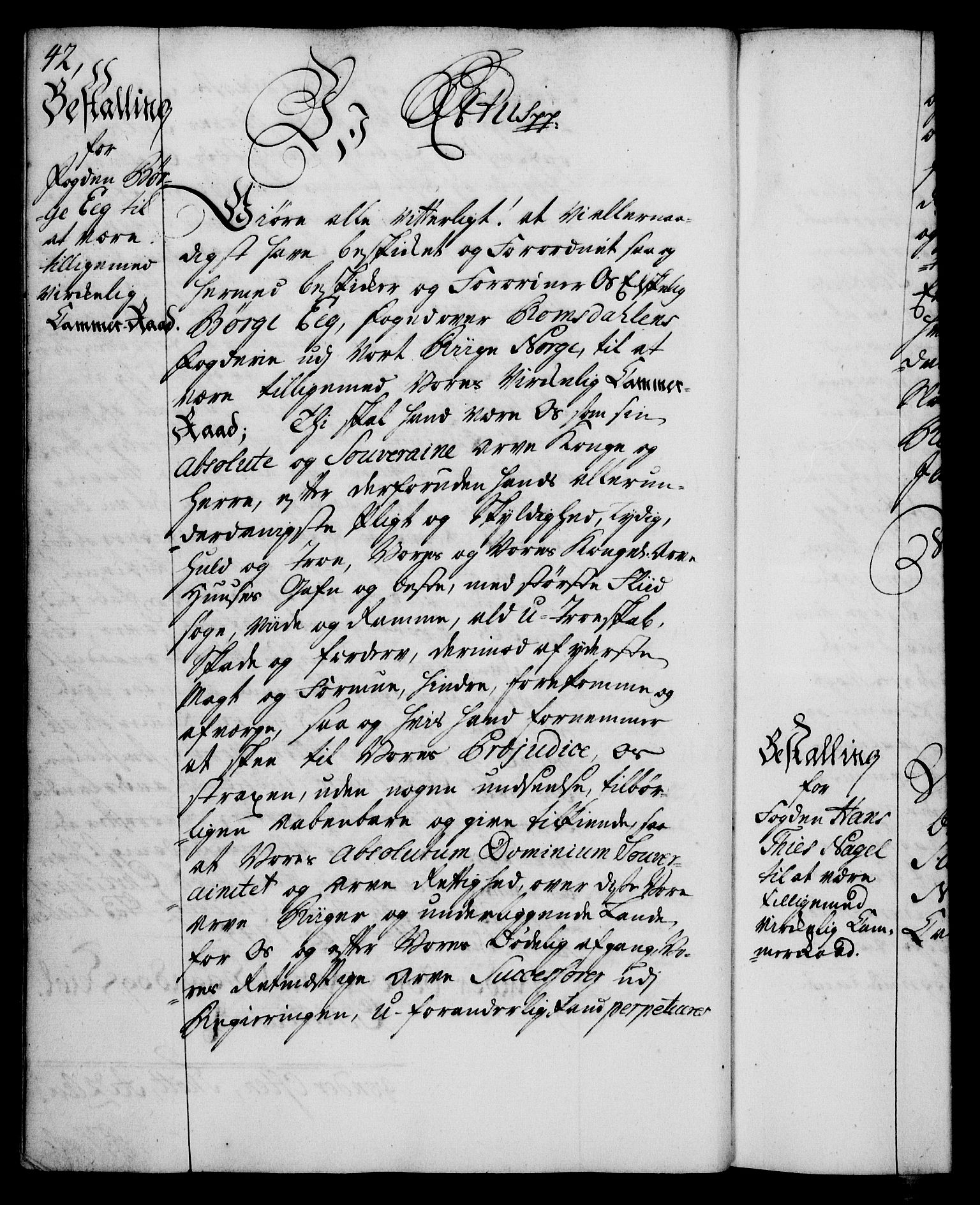 Rentekammeret, Kammerkanselliet, AV/RA-EA-3111/G/Gg/Gge/L0003: Norsk bestallingsprotokoll med register (merket RK 53.27), 1745-1761, p. 42