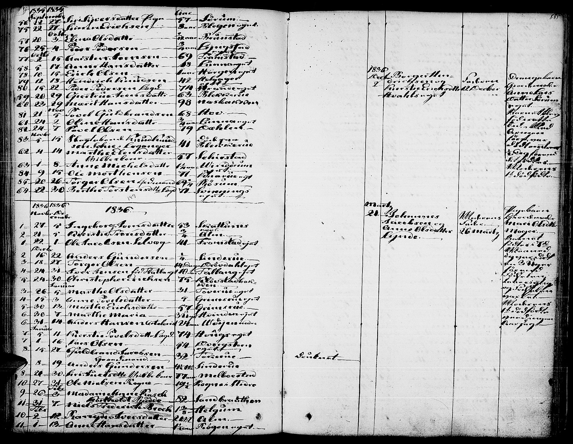 Gran prestekontor, AV/SAH-PREST-112/H/Ha/Haa/L0010: Parish register (official) no. 10, 1824-1842, p. 884-885