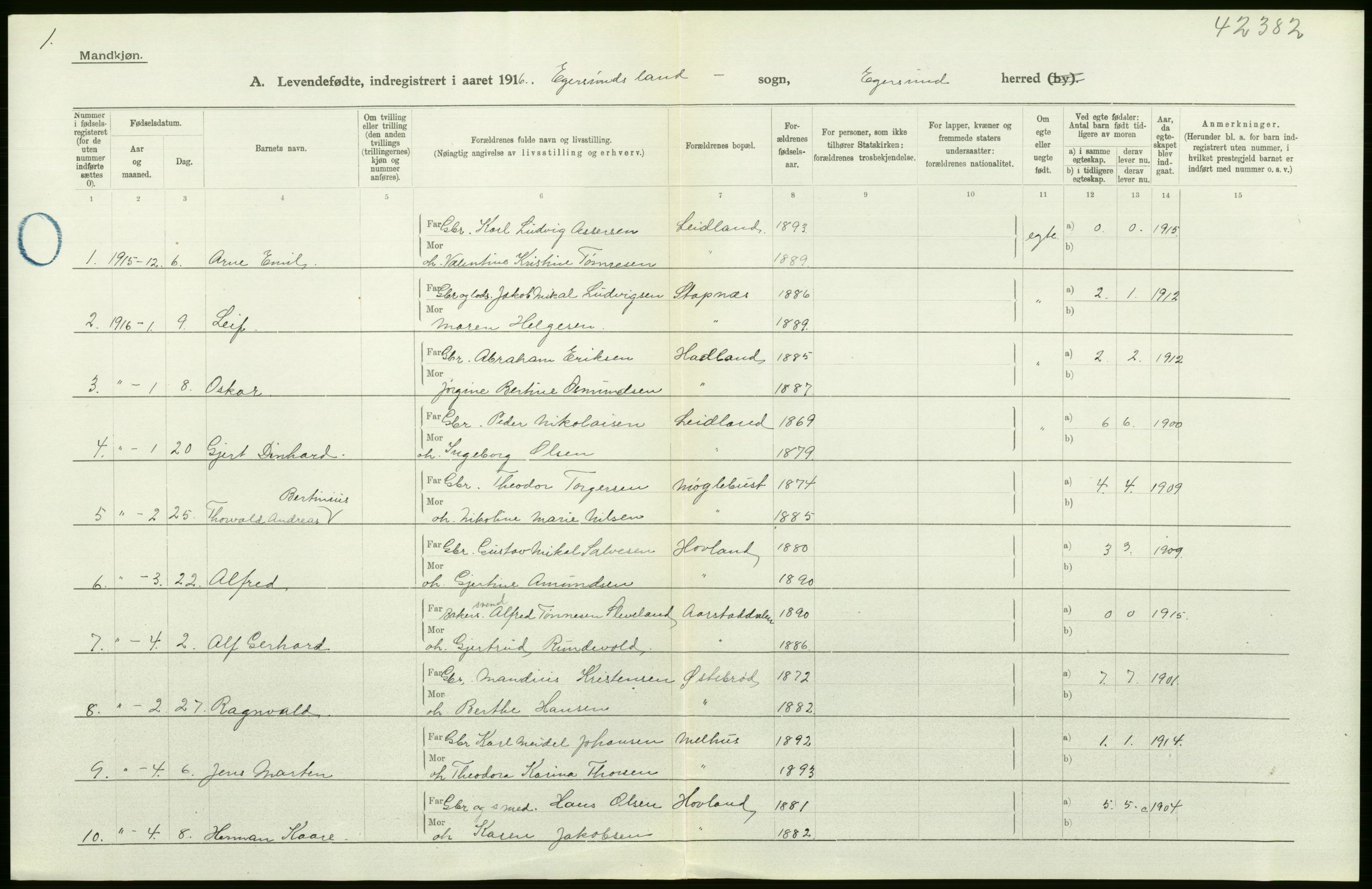 Statistisk sentralbyrå, Sosiodemografiske emner, Befolkning, AV/RA-S-2228/D/Df/Dfb/Dfbf/L0029: Stavanger amt: Levendefødte menn og kvinner. Bygder., 1916, p. 56
