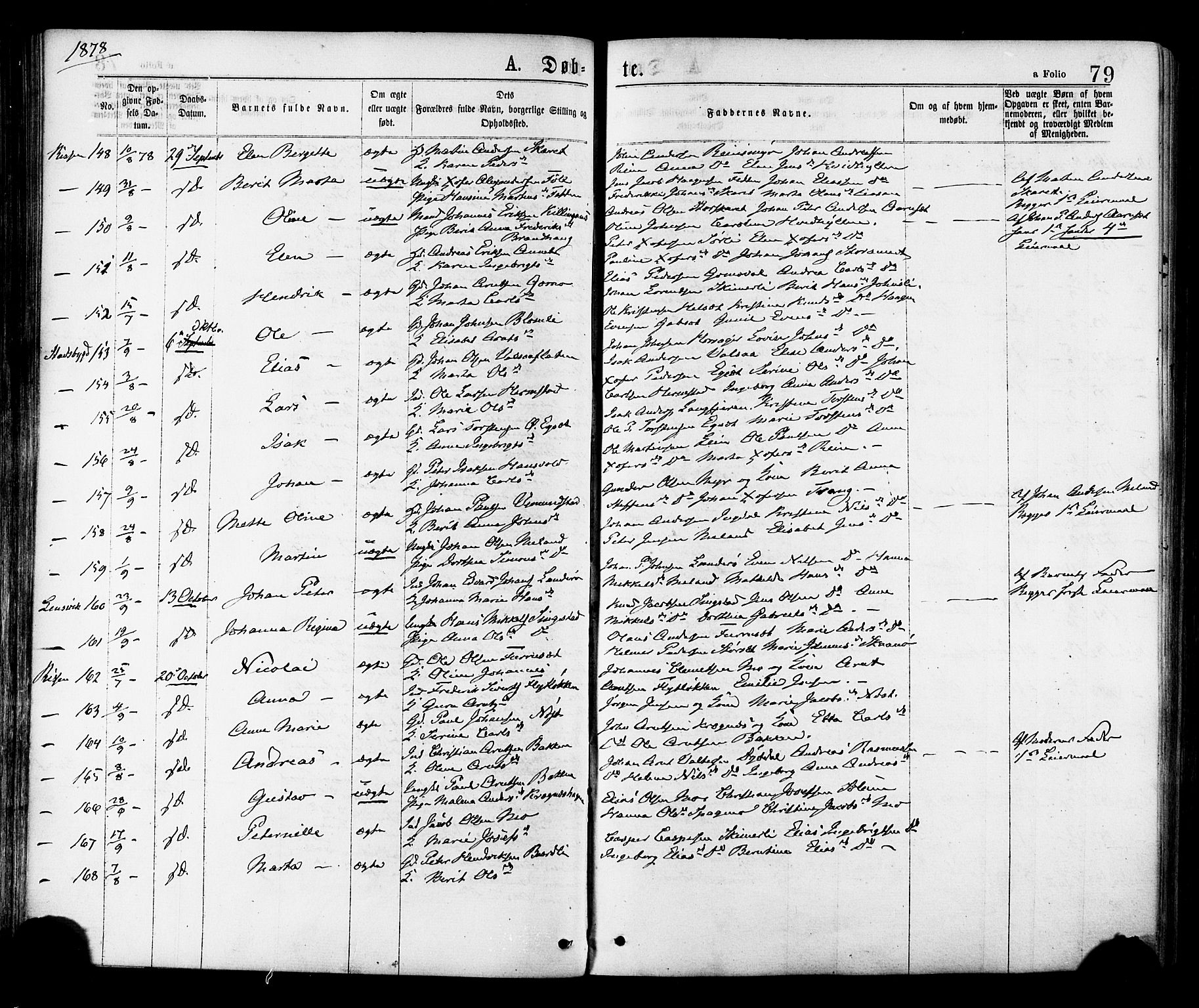 Ministerialprotokoller, klokkerbøker og fødselsregistre - Sør-Trøndelag, AV/SAT-A-1456/646/L0613: Parish register (official) no. 646A11, 1870-1884, p. 79