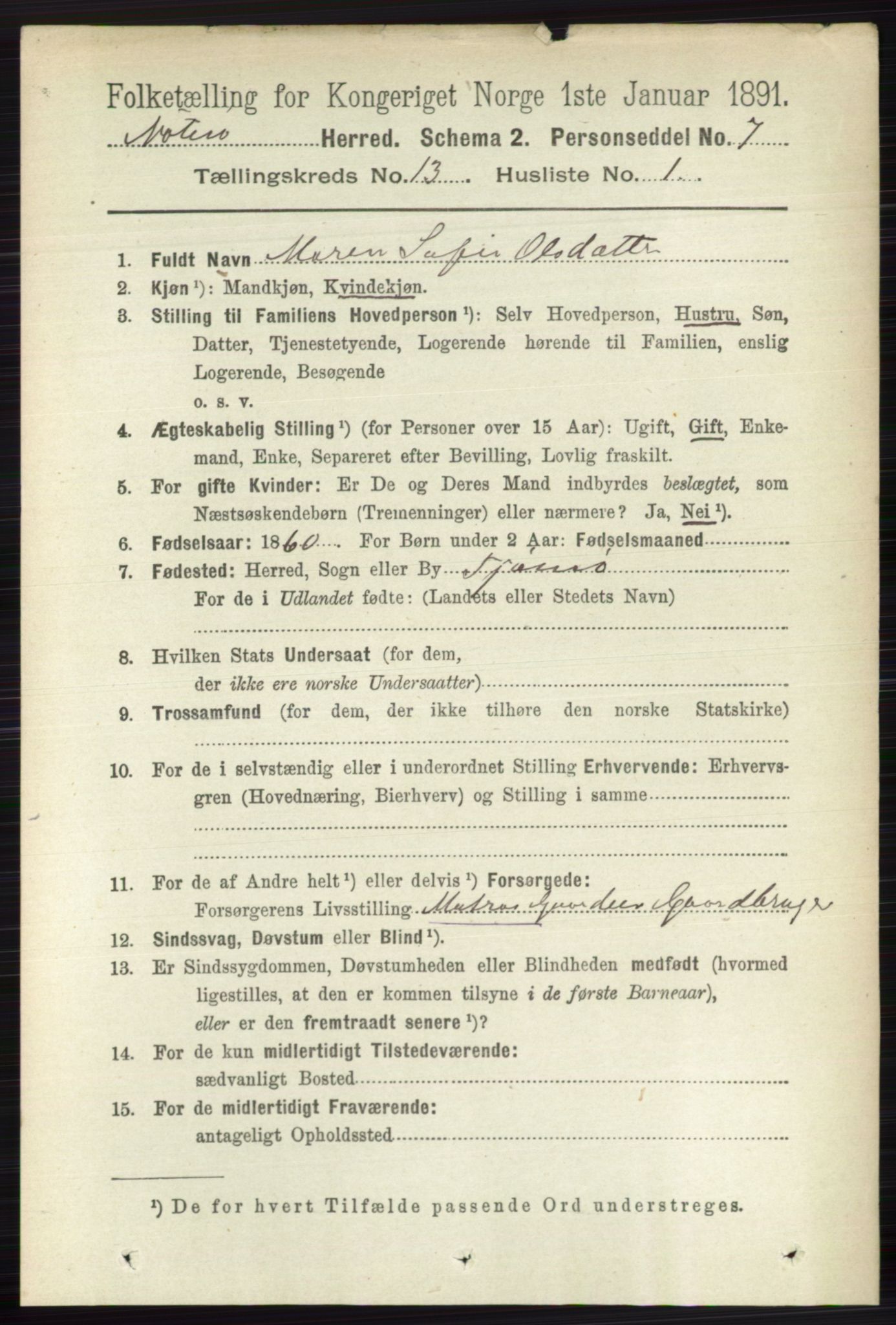 RA, 1891 census for 0722 Nøtterøy, 1891, p. 7025