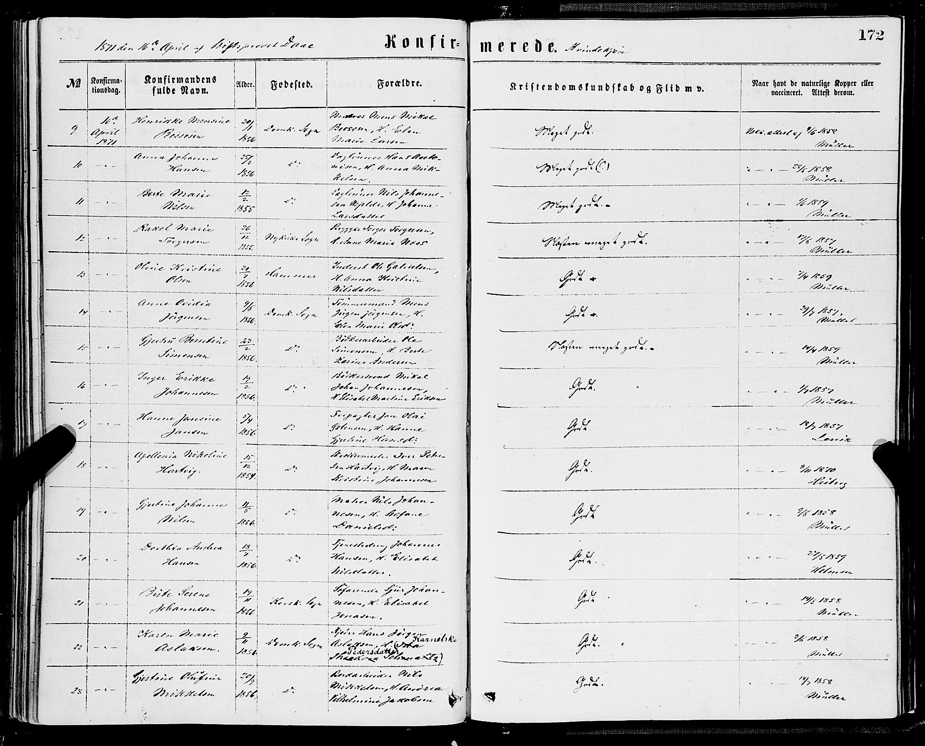 Domkirken sokneprestembete, AV/SAB-A-74801/H/Haa/L0029: Parish register (official) no. C 4, 1864-1879, p. 172