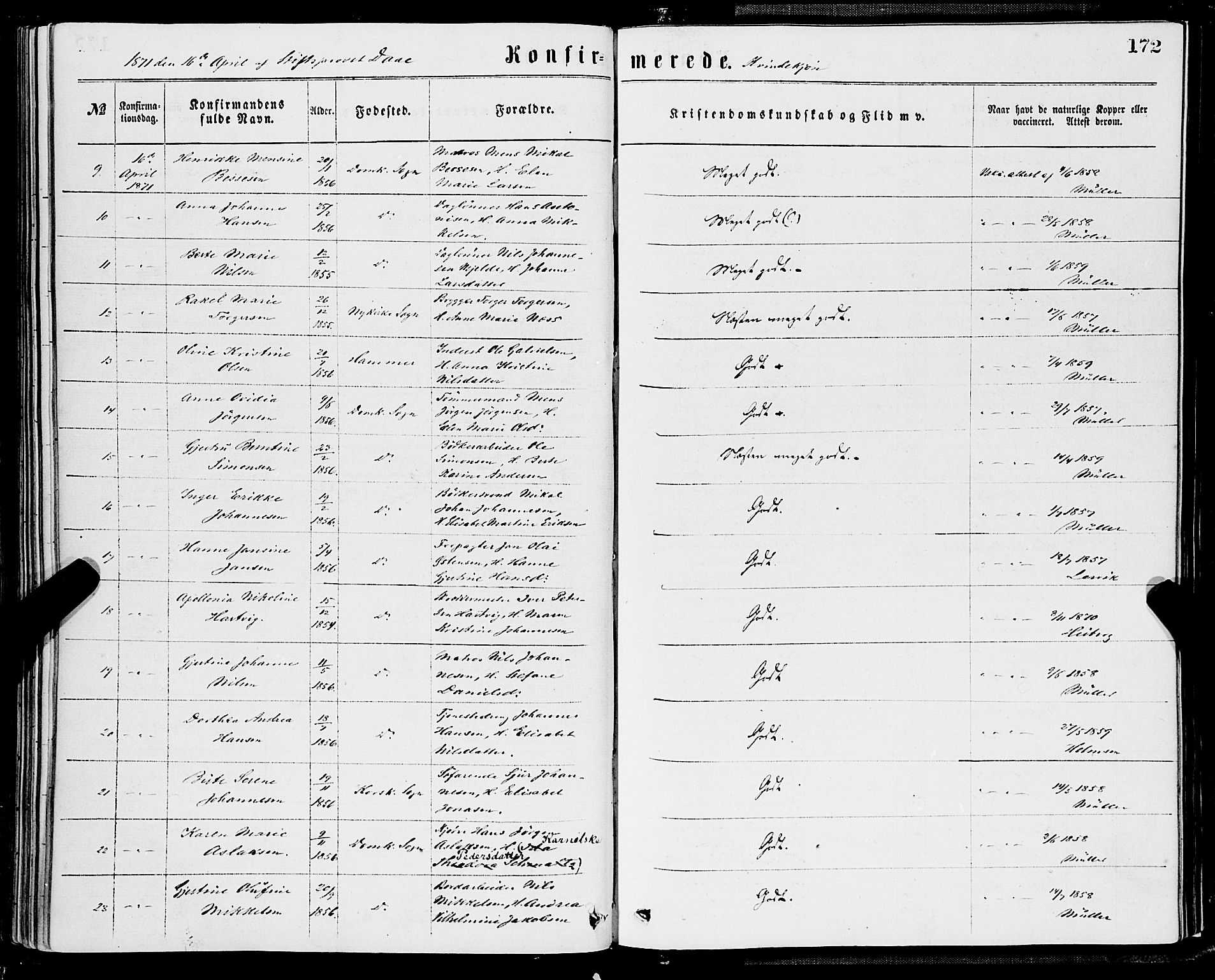 Domkirken sokneprestembete, AV/SAB-A-74801/H/Haa/L0029: Parish register (official) no. C 4, 1864-1879, p. 172