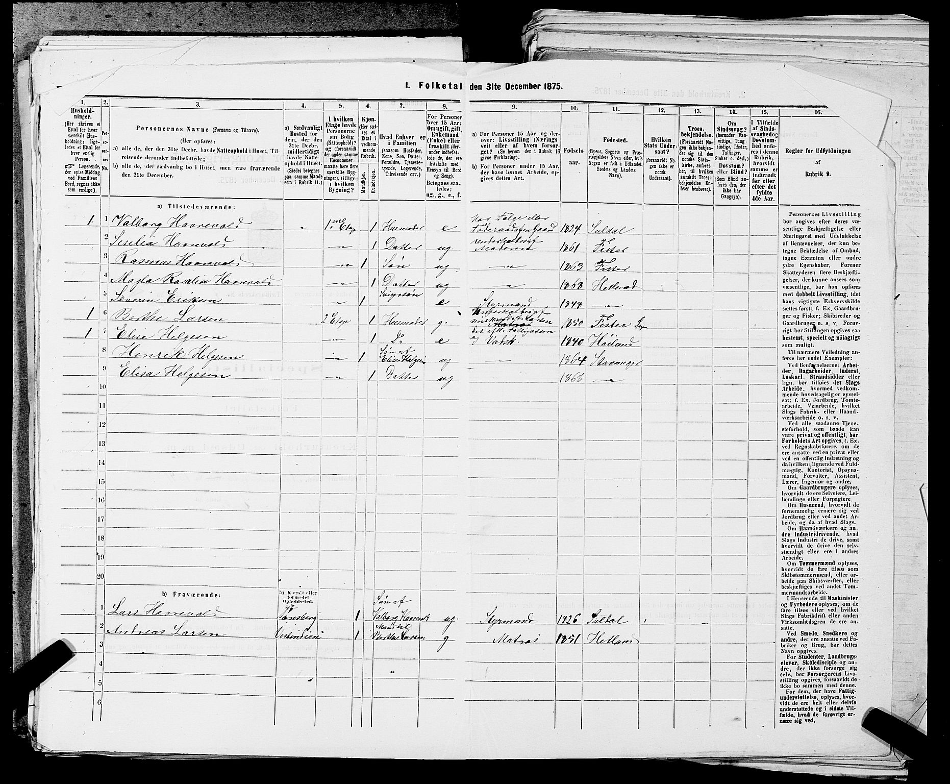 SAST, 1875 census for 1103 Stavanger, 1875, p. 1381