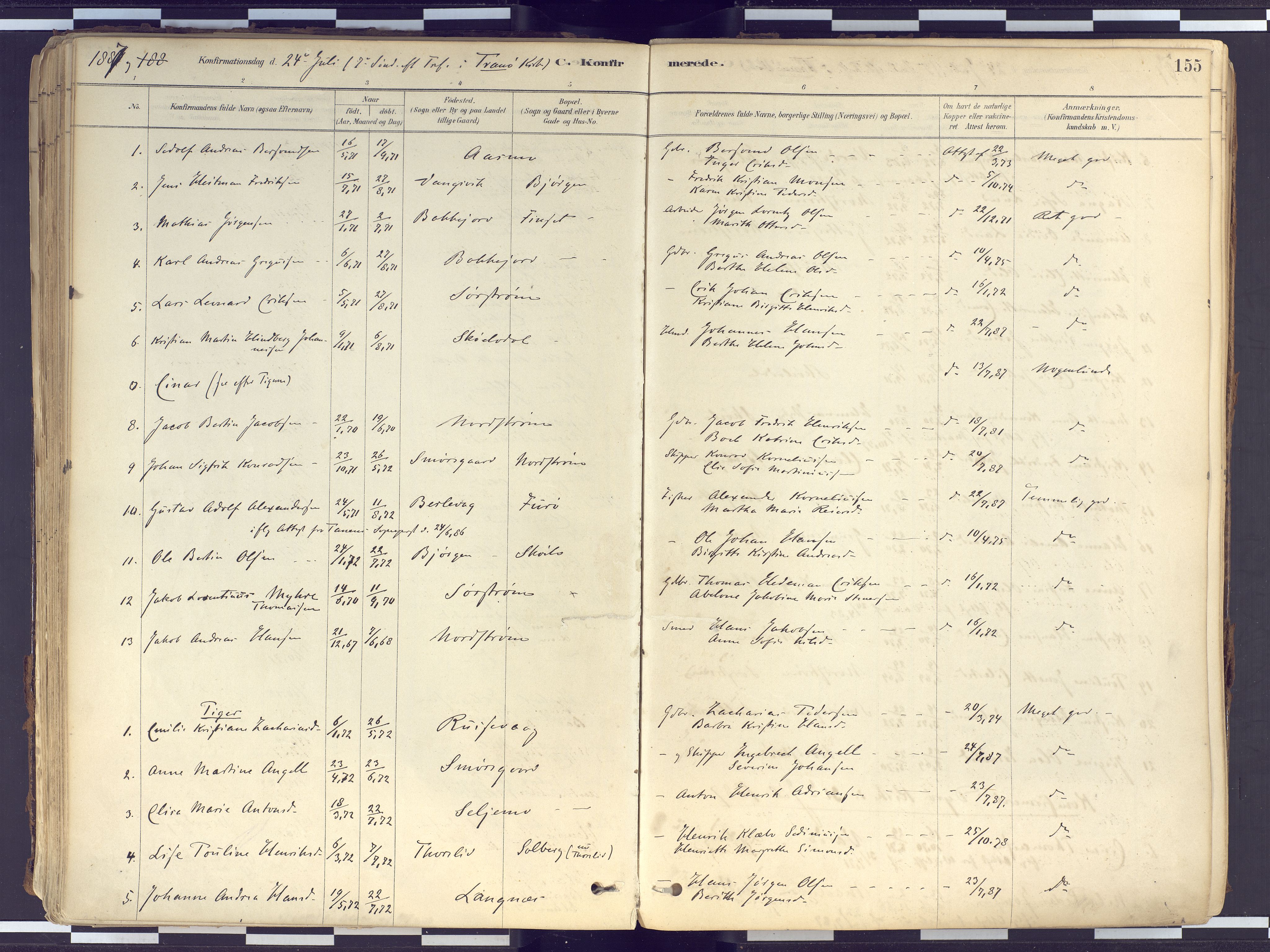 Tranøy sokneprestkontor, SATØ/S-1313/I/Ia/Iaa/L0010kirke: Parish register (official) no. 10, 1878-1904, p. 155